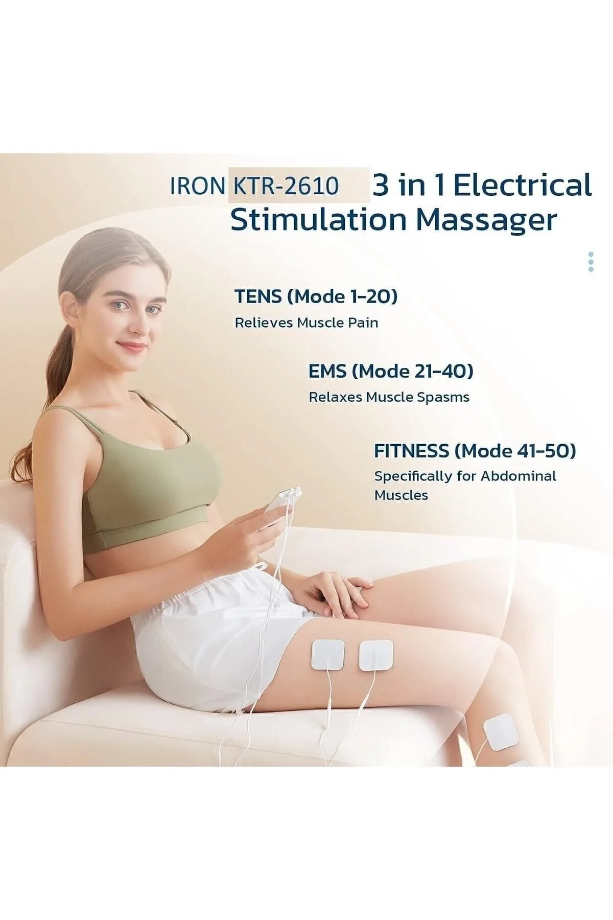 Iron KTR-2610 Fizik Tedavi Şarjlı TENS + EMS + MASAJ Cihazı + Taşıma Kabı