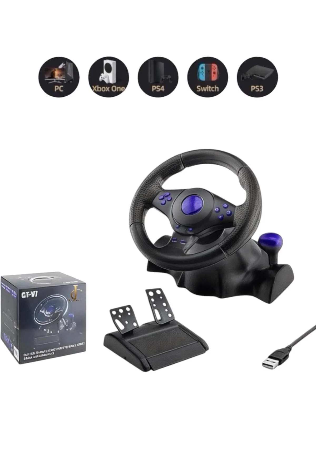 JOYCOR GT-V7 180 Derece Oyuncu Direksiyon Seti - PC, PS4, PS3, Xbox One, Xbox 360 Uyumlu Titreşimli Yarış Direksiyonu