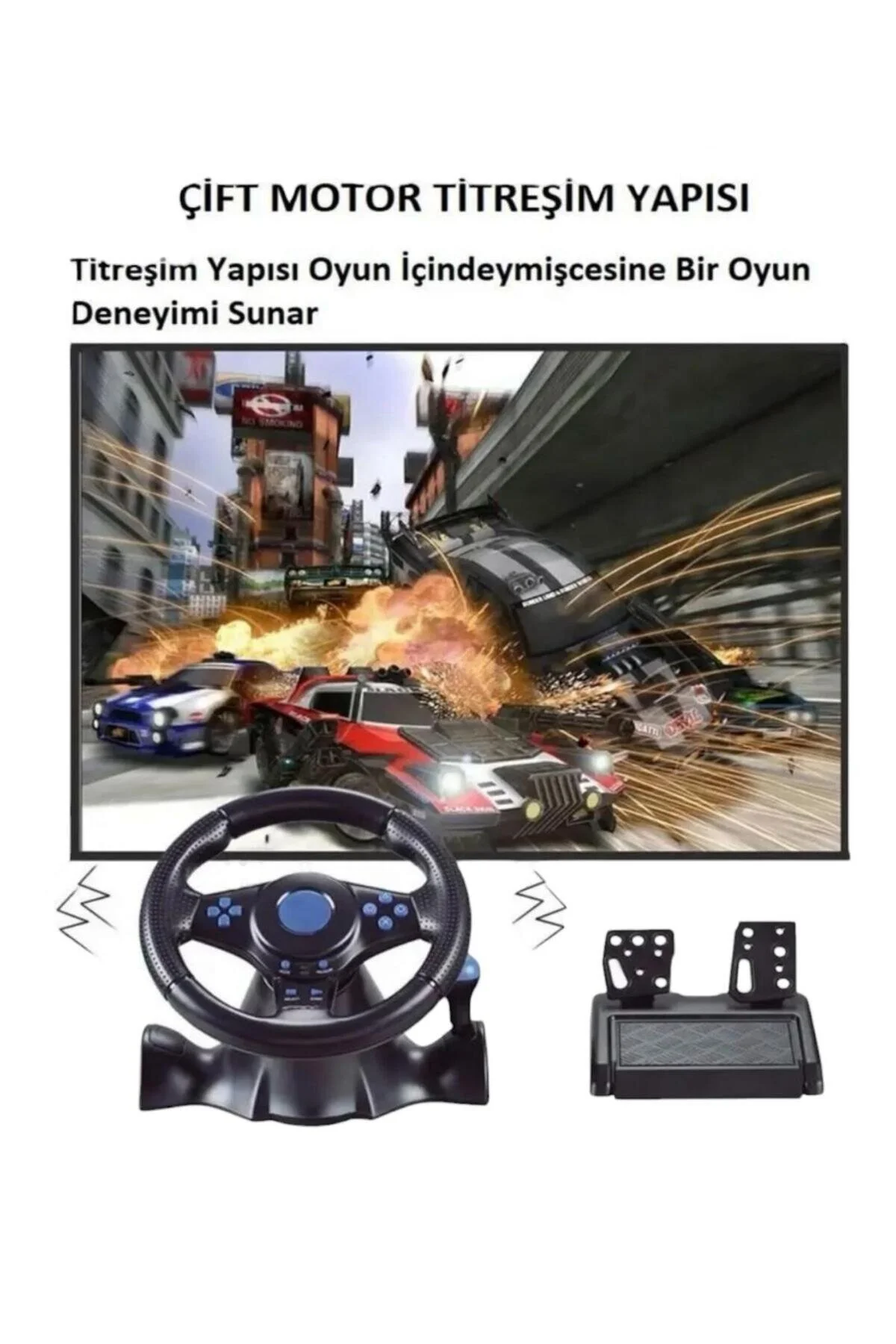 JOYCOR GT-V7 180 Derece Oyuncu Direksiyon Seti - PC, PS4, PS3, Xbox One, Xbox 360 Uyumlu Titreşimli Yarış Direksiyonu