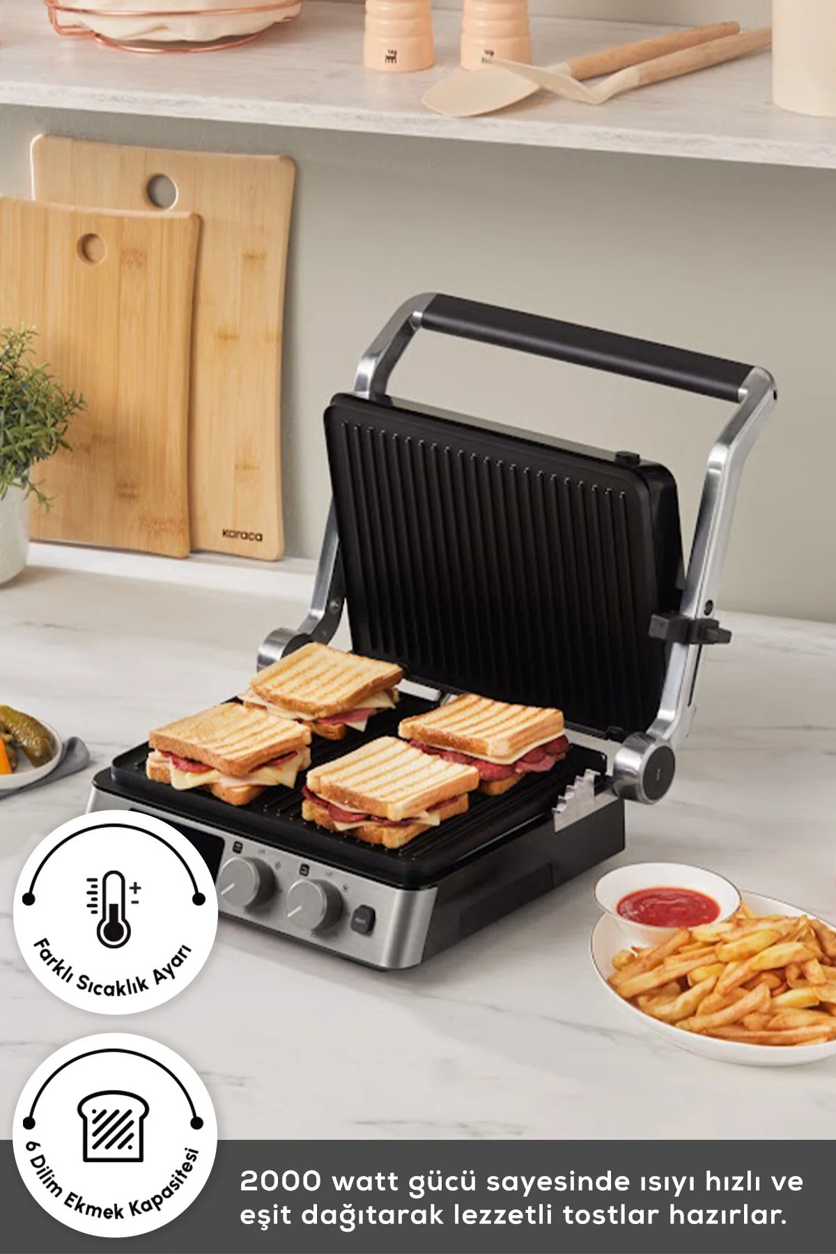 Karaca Compact Steel Sear and Grill Inox 2008 Izgara ve Tost Makinesi