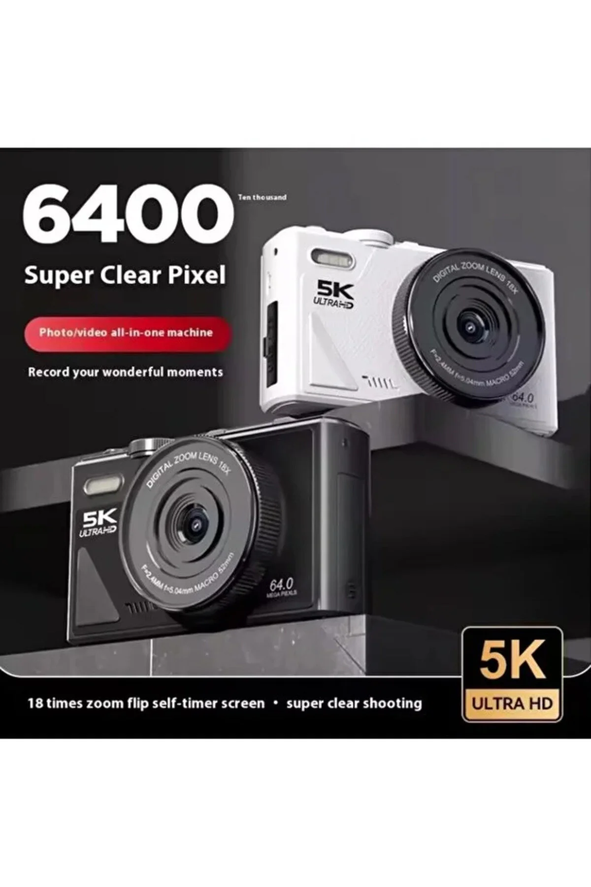 KAZEMTECH 5K Dijital Retro Video Kamera 75MP 18X Zoom Flaşlı (64GB) Kart Dijital Vlog Fotoğraf Makinesi TÜRKÇE