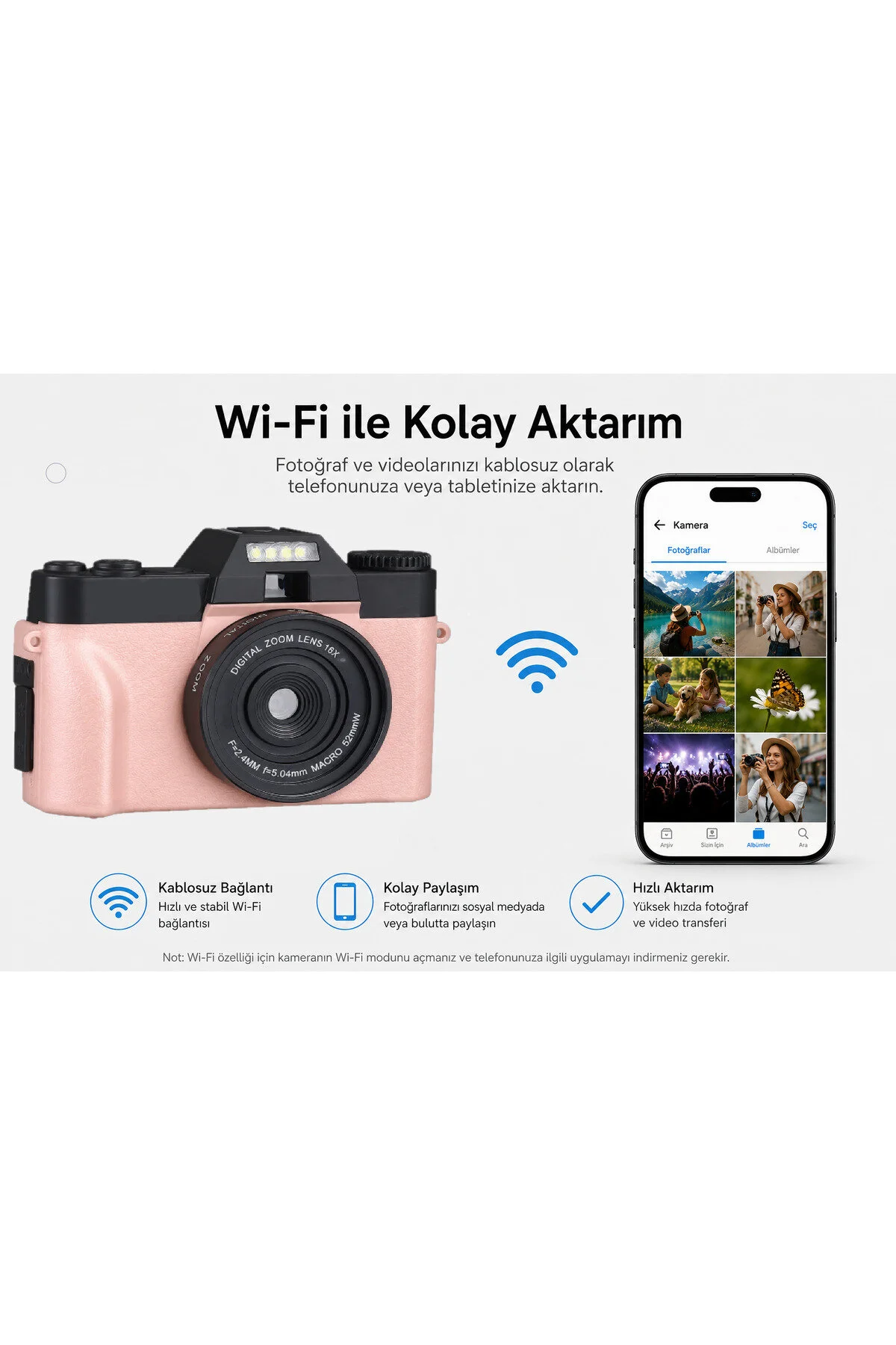 KAZEMTECH Dijital Kamera 5K Ultra HD Vlog Kamerası Güçlendirilmiş Lens 75MP 16X Zoom Flaşlı (64GB) Kart Çift Bataryalı Fotoğraf Makinesi