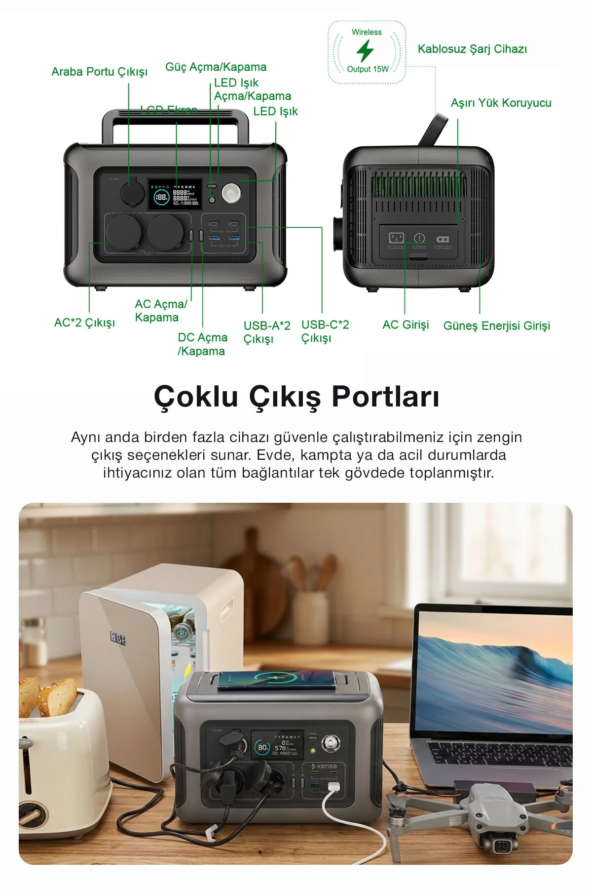 Kensa 1200W Taşınabilir Güç Istasyonu Ve Güç Kaynağı