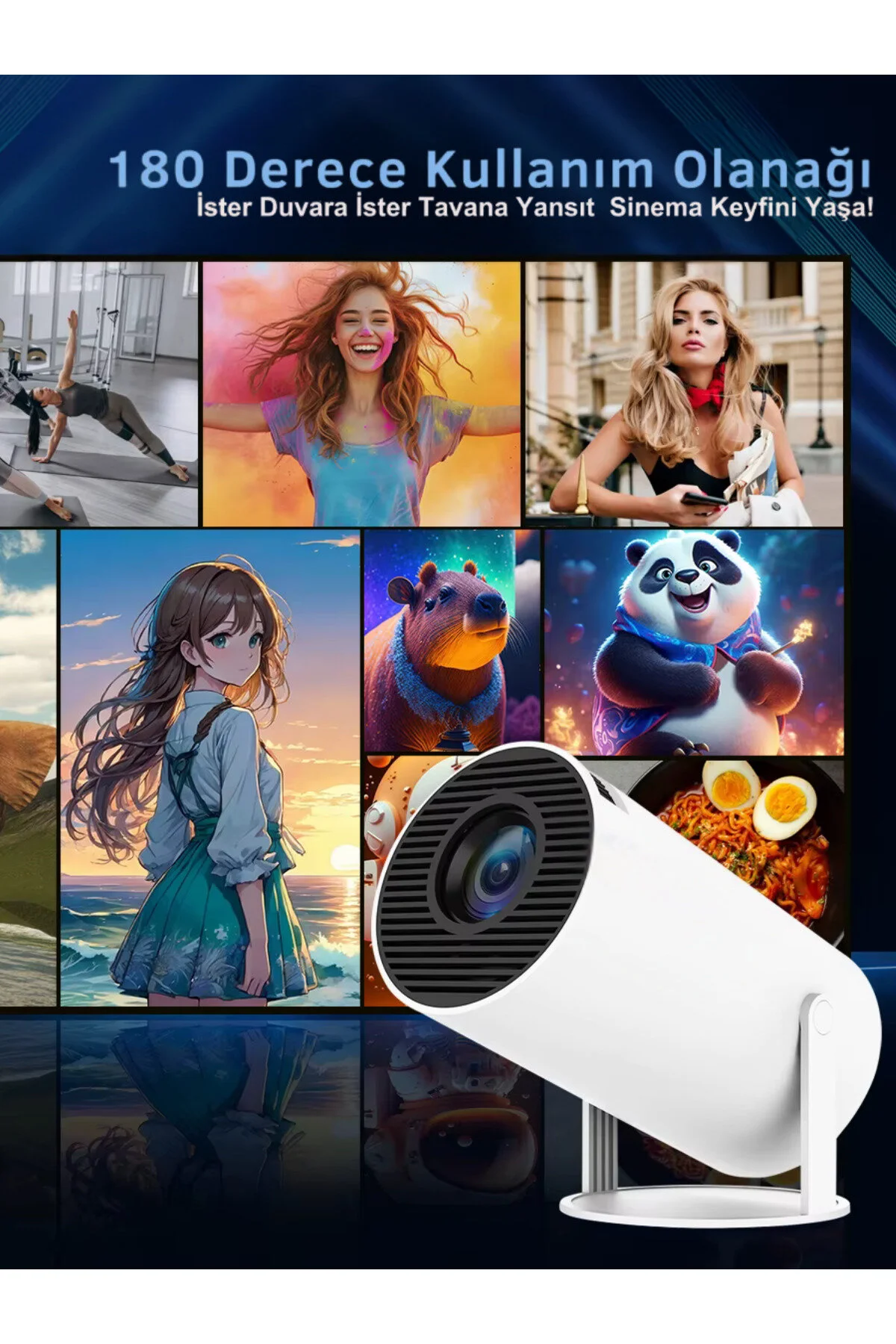 KETENOFFİCİAL Android Taşınabilir Projeksiyon Dahili Hoparlör ve Wifi Akıllı Sinema Beyaz Projektör