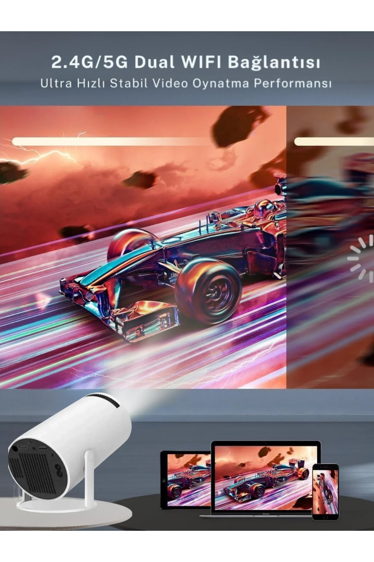 KETENOFFİCİAL Android Taşınabilir Projeksiyon Dahili Hoparlör ve Wifi Akıllı Sinema Beyaz Projektör