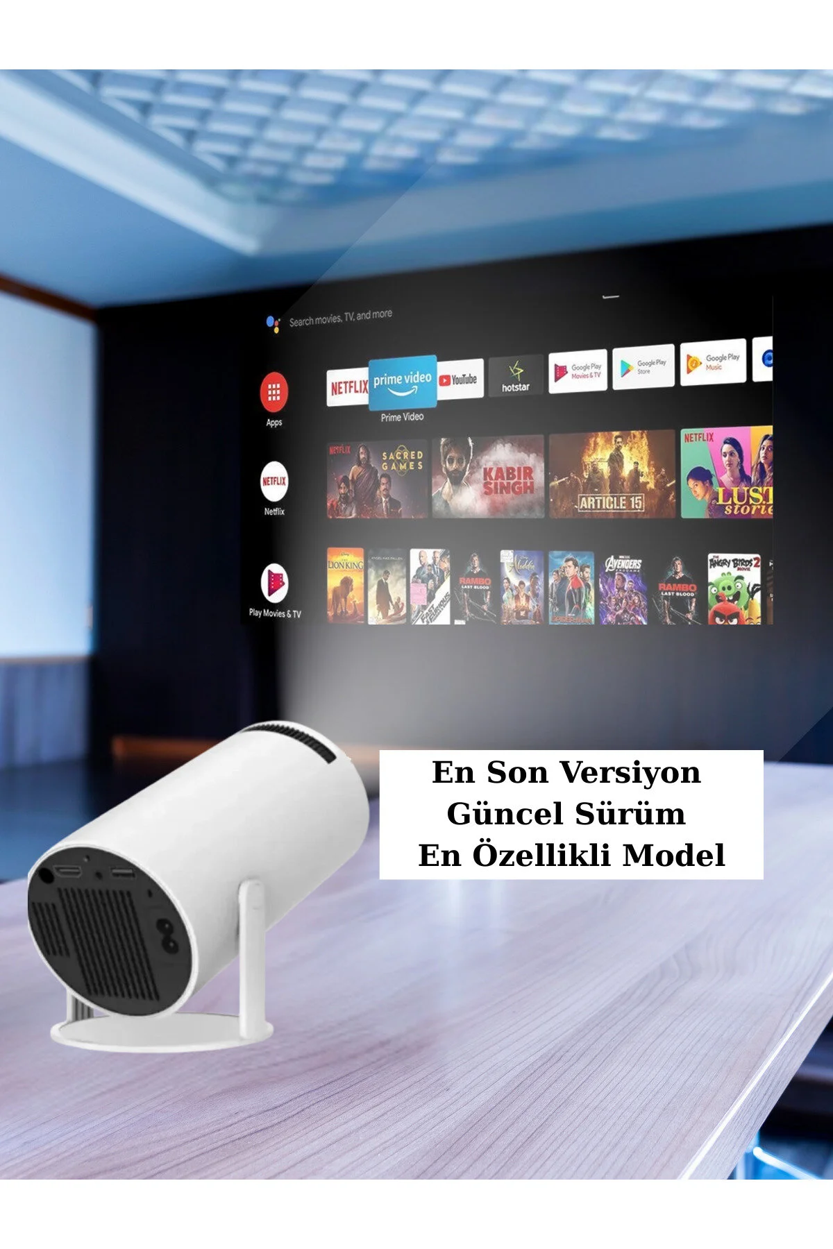 KETENOFFİCİAL Android Taşınabilir Projeksiyon Dahili Hoparlör ve Wifi Akıllı Sinema Beyaz Projektör
