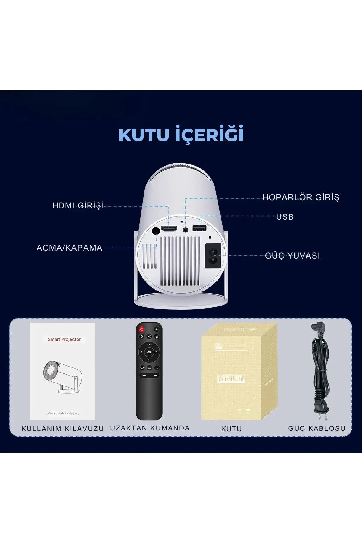 KETENOFFİCİAL Android Taşınabilir Projeksiyon Dahili Hoparlör ve Wifi Akıllı Sinema Beyaz Projektör
