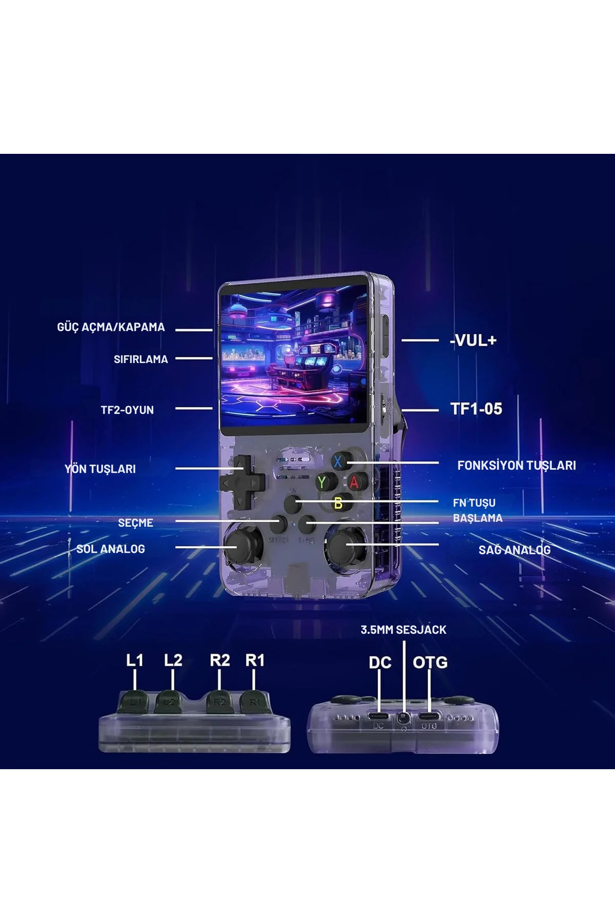 KETENOFFİCİAL R36S Retro Oyun Konsolu 15.000+ Konsol Oyunu Yeni Nesil El Atarisi 64 Gb Hd Ekran Beyaz