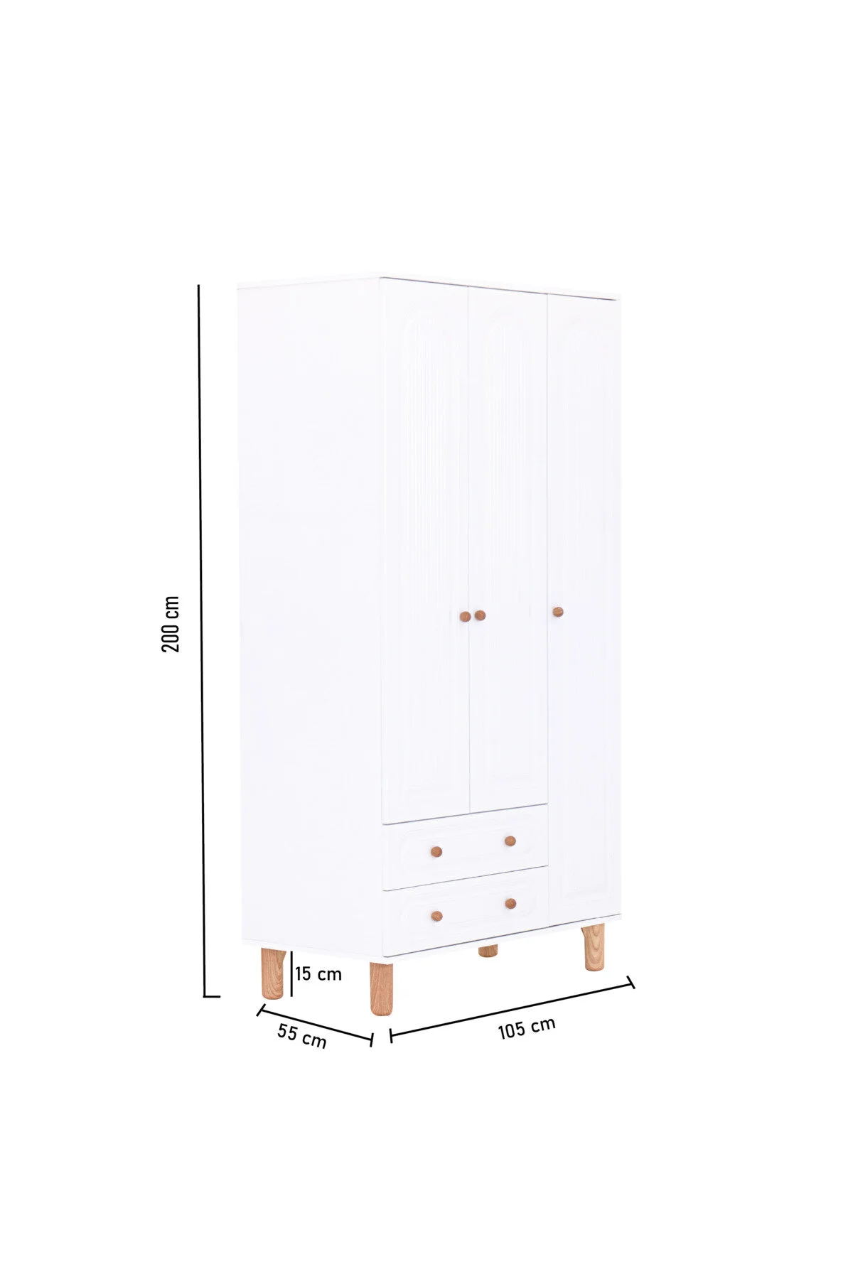 Kilim Mobilya Bohera Bohem Üç Kapaklı Dolap (MDF kapaklı, yüksek ayaklı, iki çekmeceli , 200cm yükseklikte)