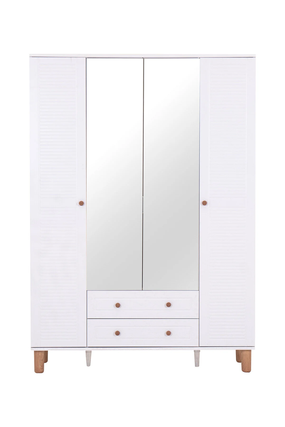 Kilim Mobilya Country Life Plus Aynalı Dört Kapaklı Dolap (MDF kapak, yüksek ayak, iki çekmece, 200cm yükseklik)