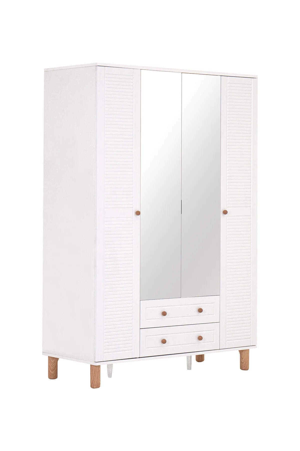 Kilim Mobilya Country Life Plus Aynalı Dört Kapaklı Dolap (MDF kapak, yüksek ayak, iki çekmece, 200cm yükseklik)