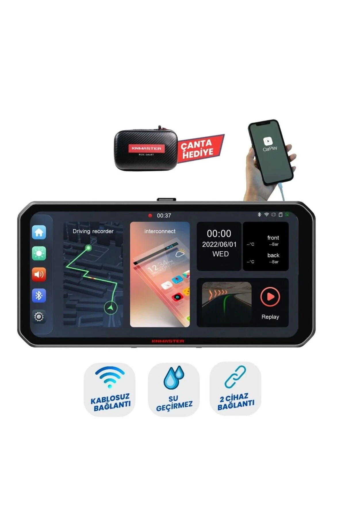 Knmaster MOTOPLAY 1000 – 6.25” Kablosuz CarPlay & Android Auto Destekli Motosiklet Multimedya Ekranı
