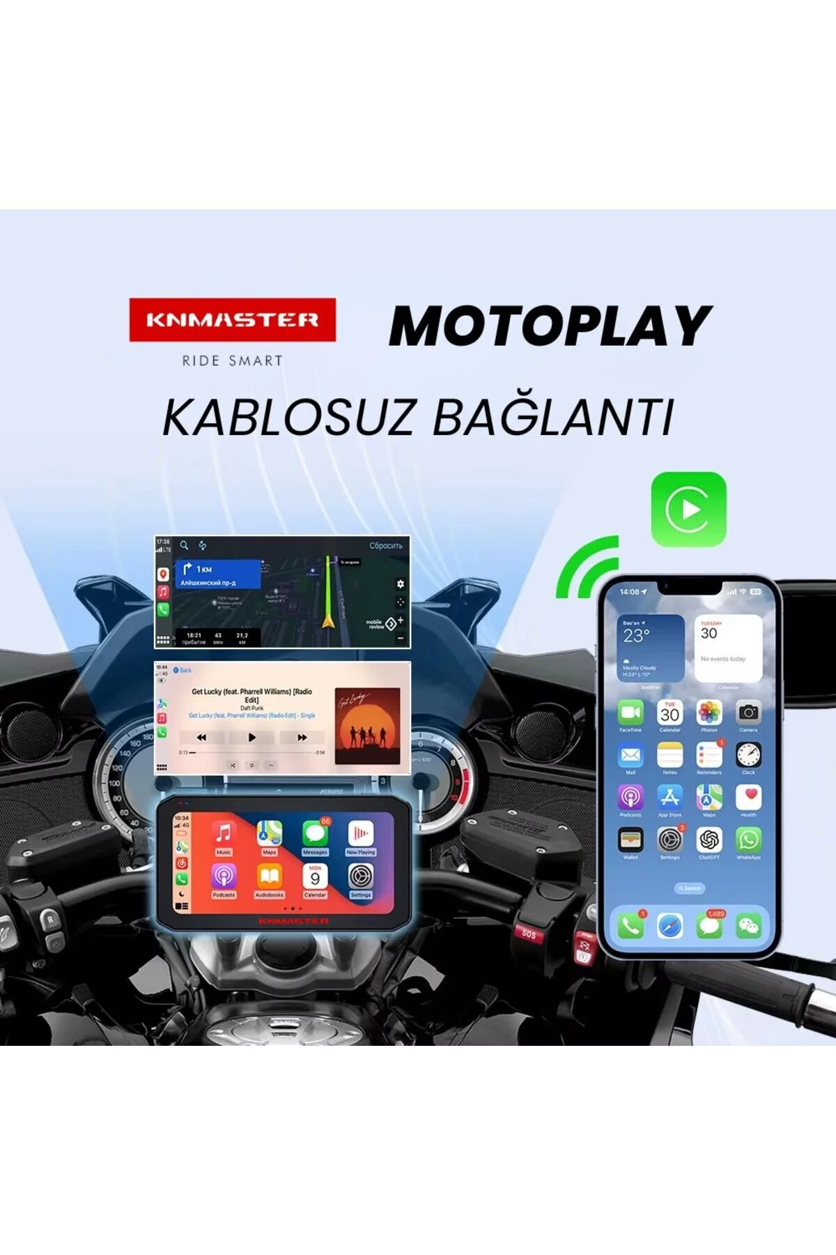 Knmaster MOTOPLAY 1000 – 6.25” Kablosuz CarPlay & Android Auto Destekli Motosiklet Multimedya Ekranı