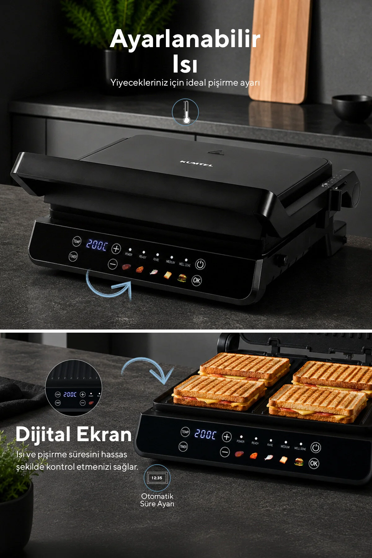 KUMTEL Dijital Tost ve Izgara Makinesi 2000 W TTM-10