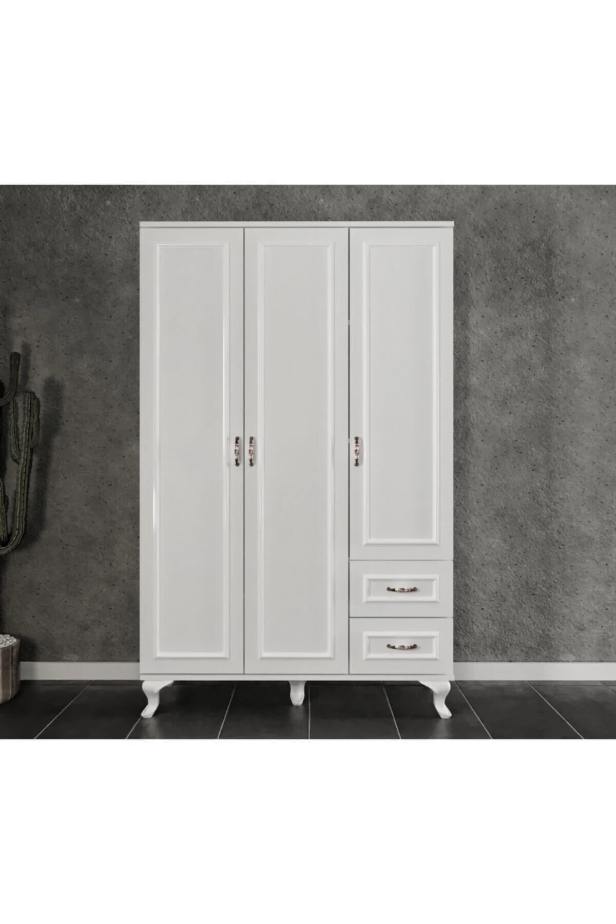 KZNMOB HOME Kartopu 3 Kapaklı 2 Çekmeceli Country Gardırop - Tamamı 1. Kalite Mdf