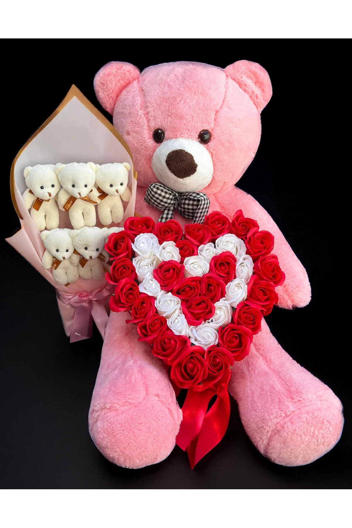 Linalux Gifts Sevgiliye Hediye 90cm Pembe Ayıcık Kalp Gül Aranjman ve Ayıcık Buketi - Sevgiliye Dogum Gunu Hediye