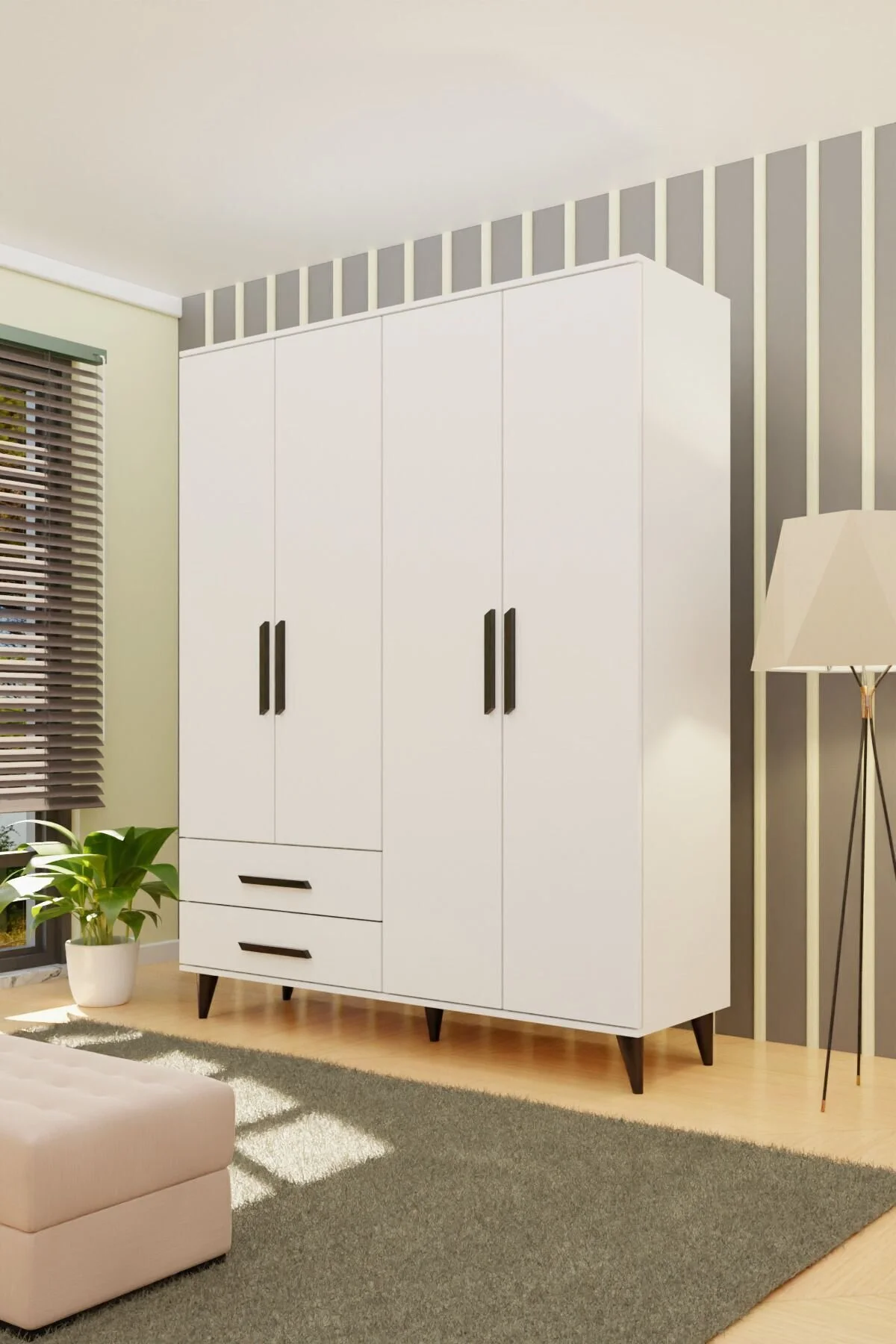 Metalia Gm 070-a Novado Siyah Kulplu Ayaklı Gardırop