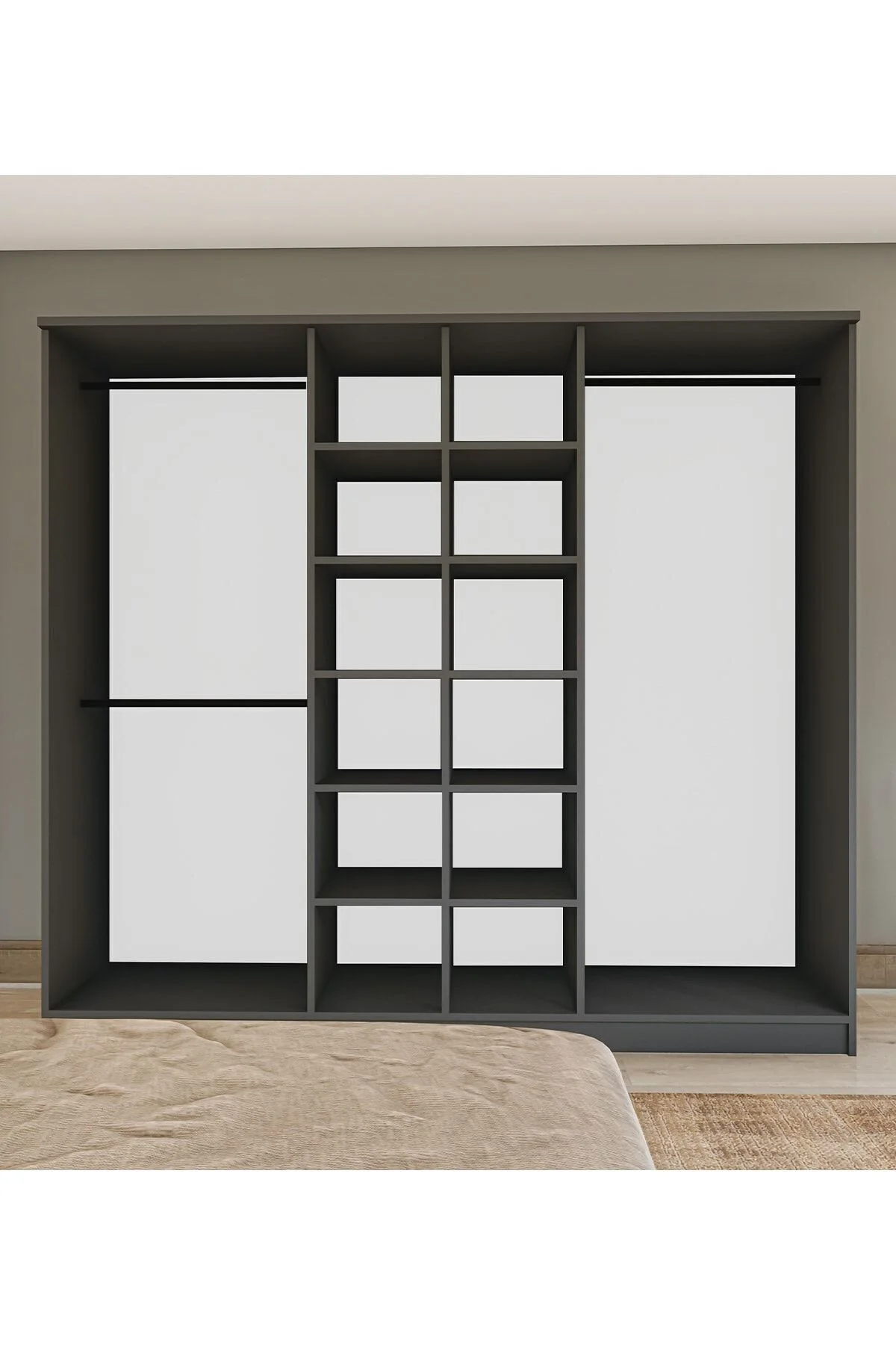 Metalia Gm 088 Favorite 6 Kapılı Aynalı Sonomo - Antrasit Gri Siyah Kulplu Gardırop