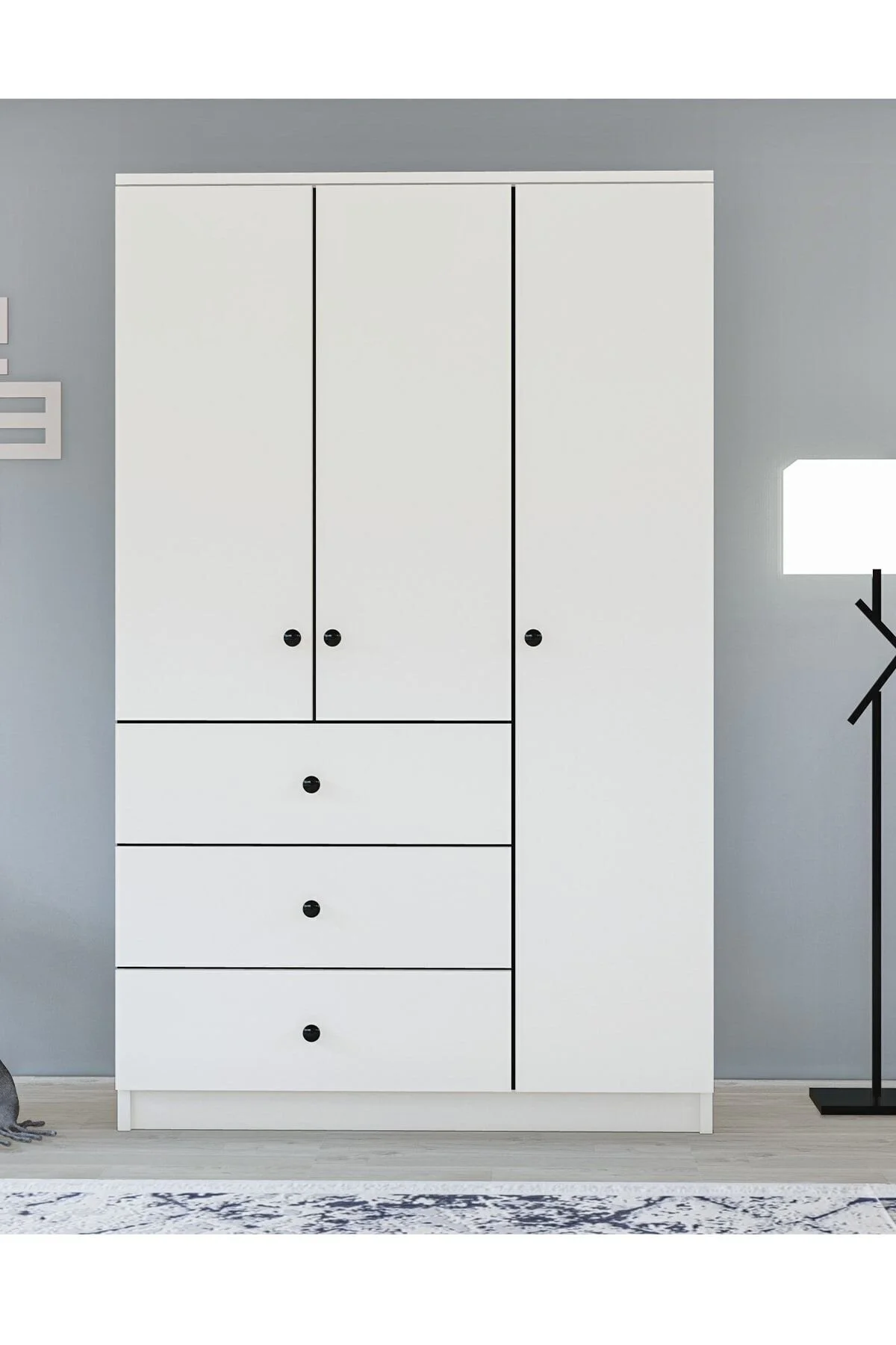 Metalia Gm 308 Ece Lüx 3 Kapı 3 Çekmeceli Düğme Kulplu Gardırop