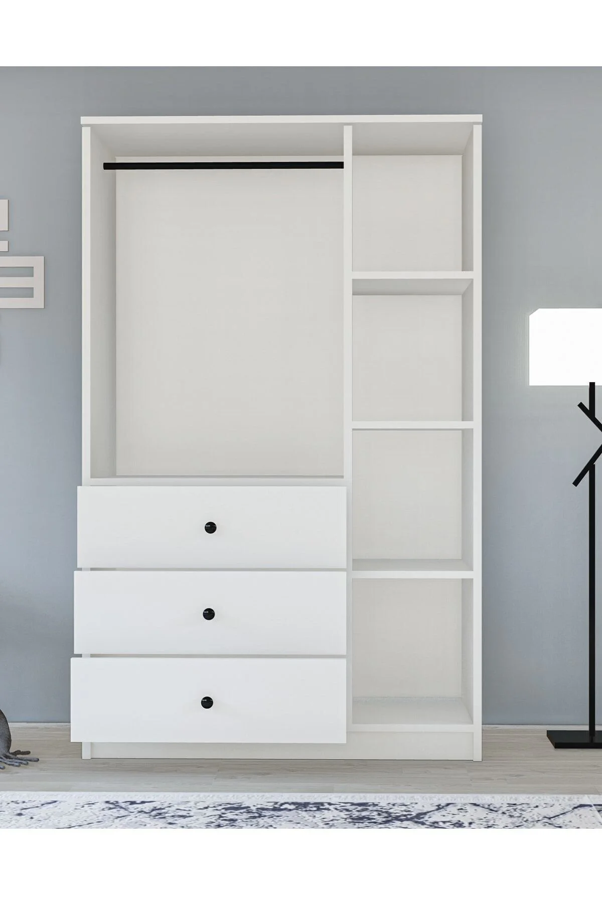 Metalia Gm 308 Ece Lüx 3 Kapı 3 Çekmeceli Düğme Kulplu Gardırop