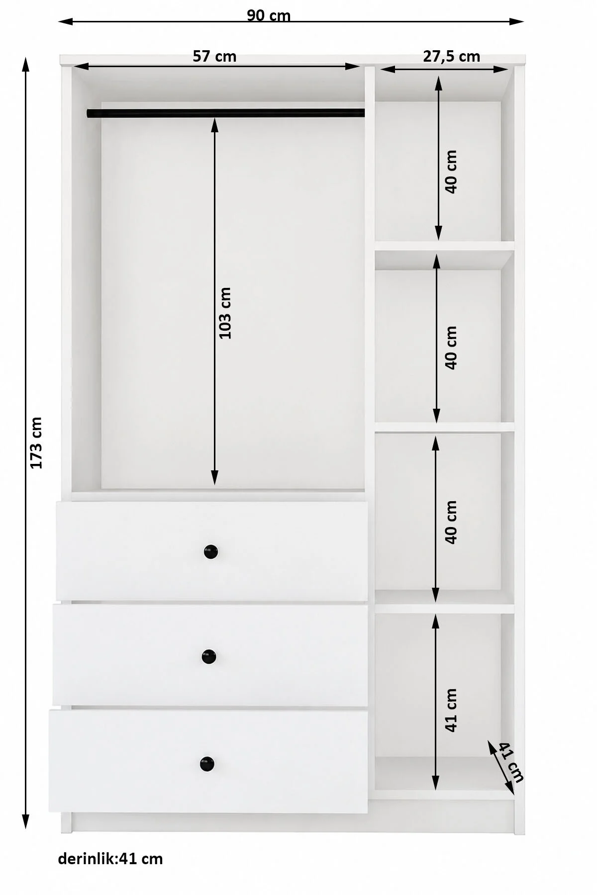 Metalia Gm 308 Ece Lüx 3 Kapı 3 Çekmeceli Düğme Kulplu Gardırop