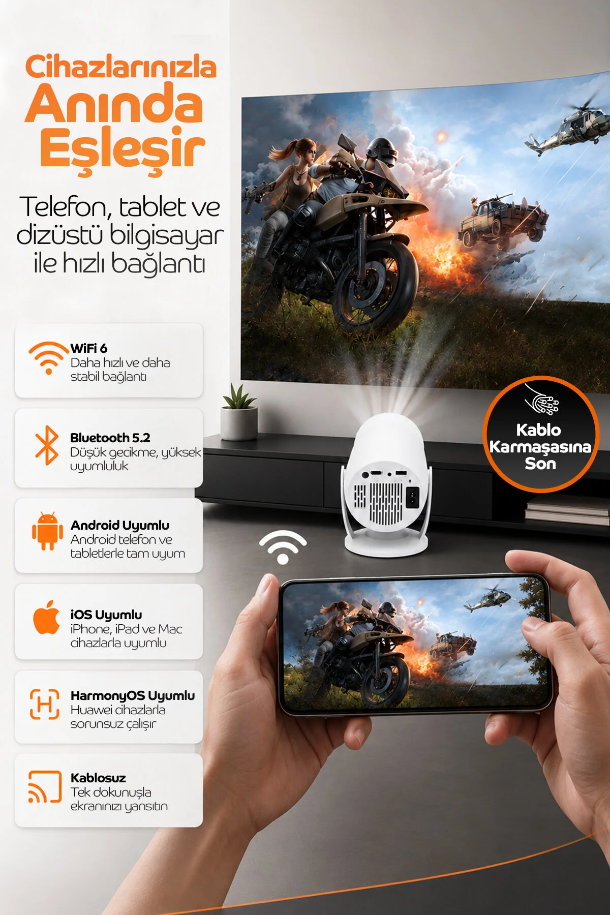 Monyer Taşınabilir 4K Android Projektör Wifi Bluetooth Destekli Akıllı Sinema Projeksiyon Cihazı Ekran Yansıtma