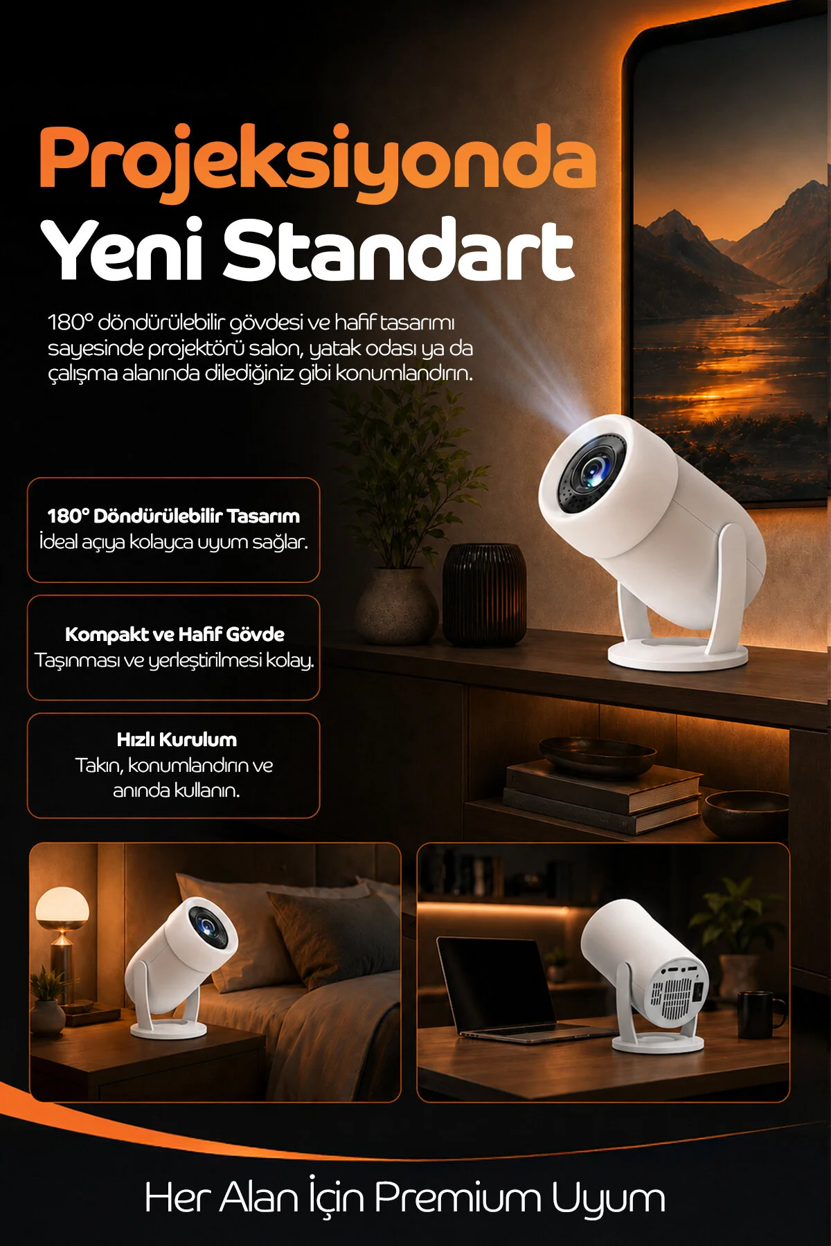Monyer Taşınabilir 4K Android Projektör Wifi Bluetooth Destekli Akıllı Sinema Projeksiyon Cihazı Ekran Yansıtma