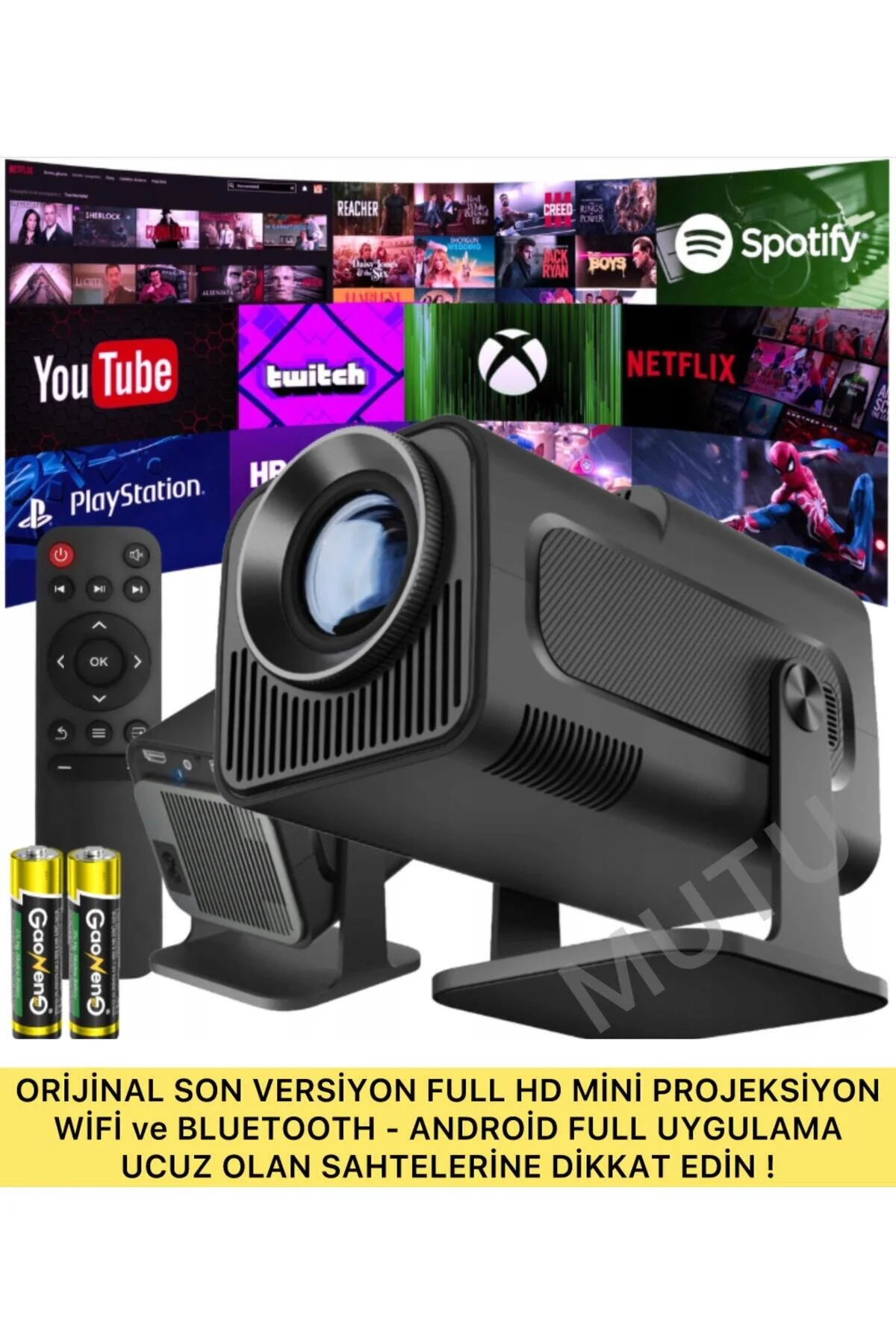 MUTU HY320 MİNİ ORİJİNAL HD Taşınabilir Projeksiyon Son Versiyon Android Wifi BT Akıllı Sinema Projektör