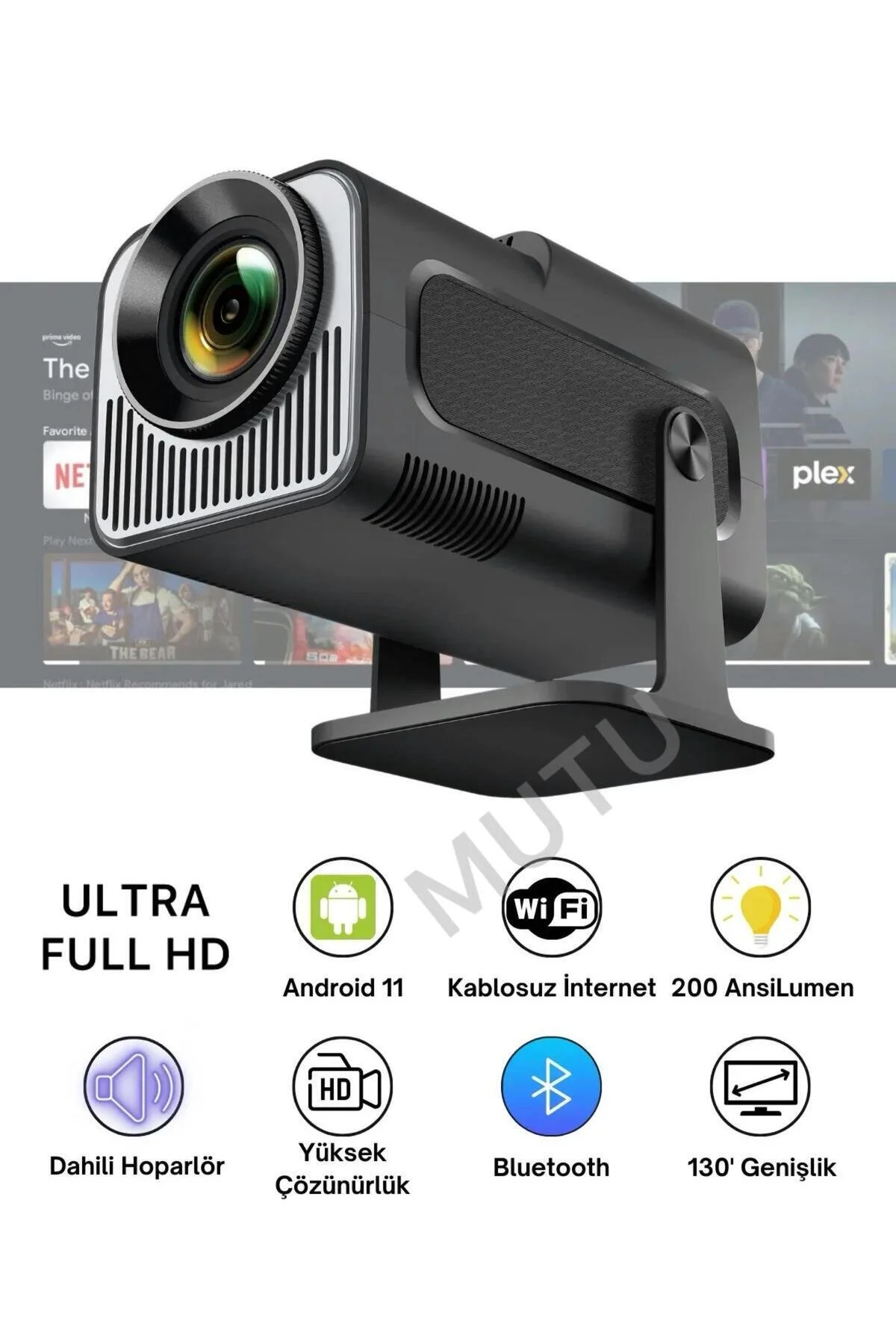 MUTU HY320 MİNİ ORİJİNAL HD Taşınabilir Projeksiyon Son Versiyon Android Wifi BT Akıllı Sinema Projektör