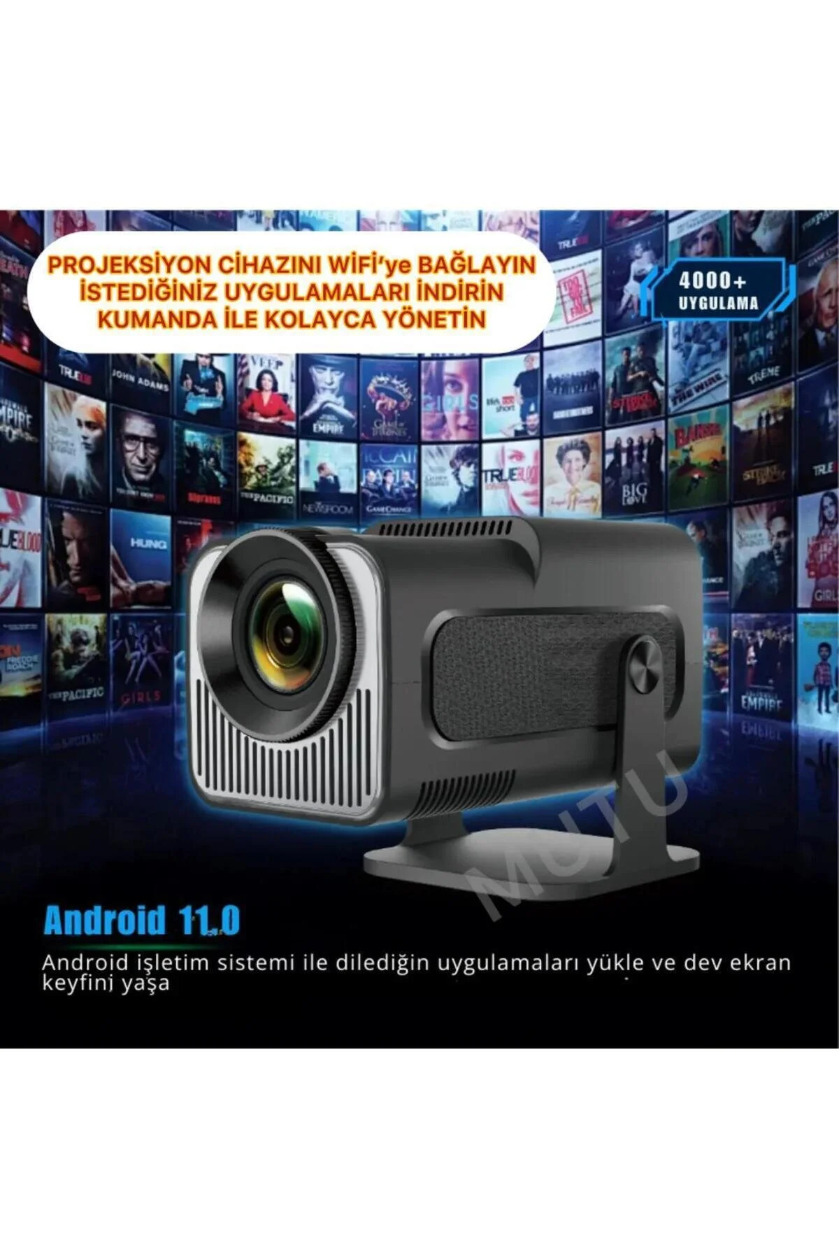MUTU HY320 MİNİ ORİJİNAL HD Taşınabilir Projeksiyon Son Versiyon Android Wifi BT Akıllı Sinema Projektör