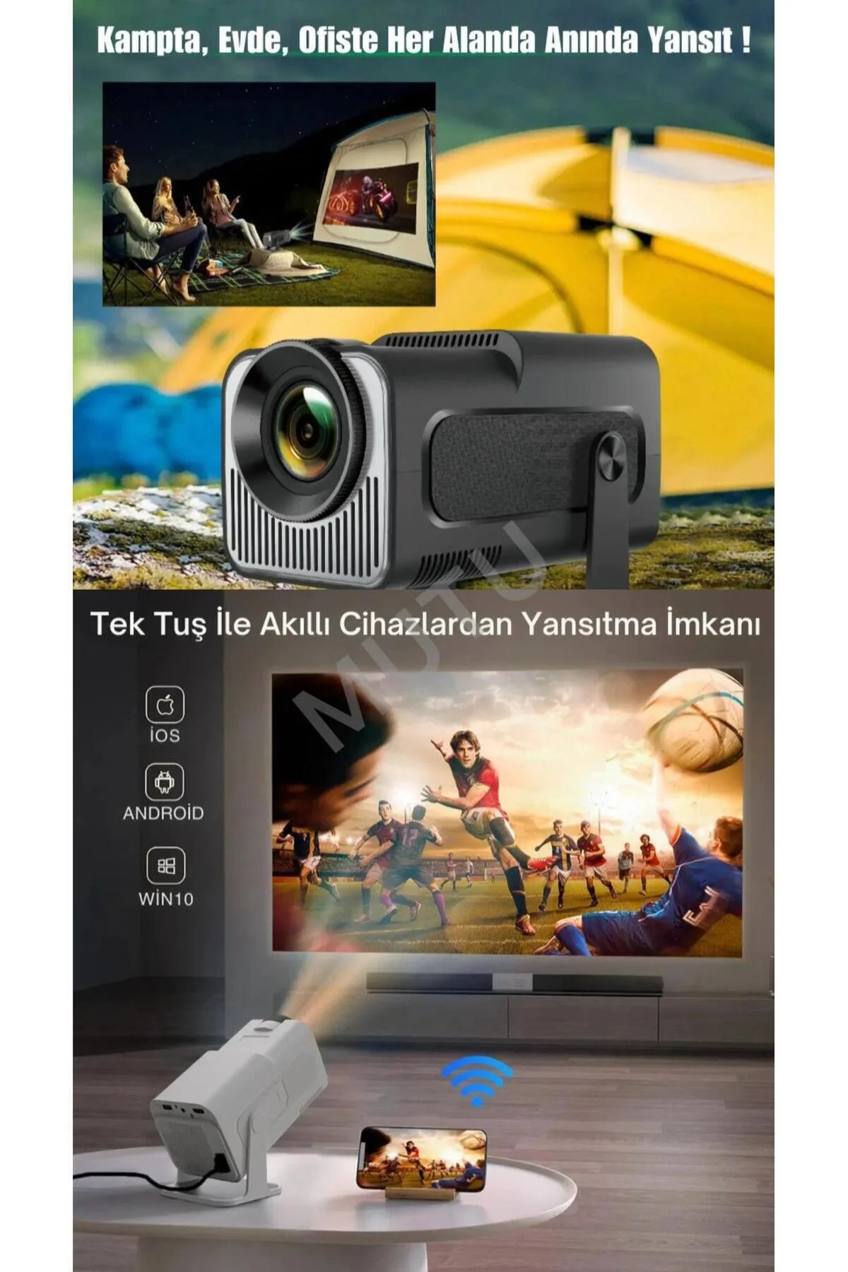 MUTU HY320 MİNİ ORİJİNAL HD Taşınabilir Projeksiyon Son Versiyon Android Wifi BT Akıllı Sinema Projektör