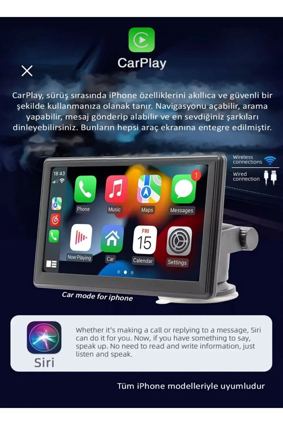 Navigold 7" Tak Çalıştır Kablosuz Apple Carplay Ve Android Auto Oto Multimedya Araç Araba Ekran double teyp