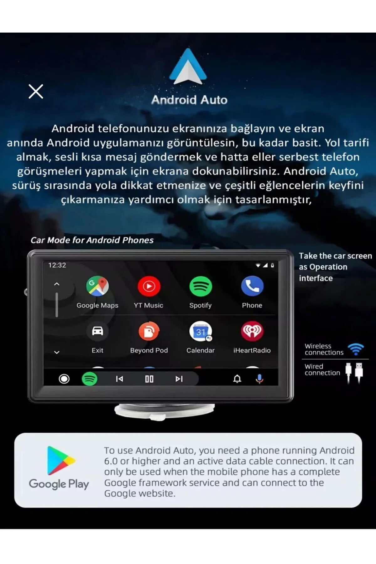 Navigold 7" Tak Çalıştır Kablosuz Apple Carplay Ve Android Auto Oto Multimedya Araç Araba Ekran double teyp