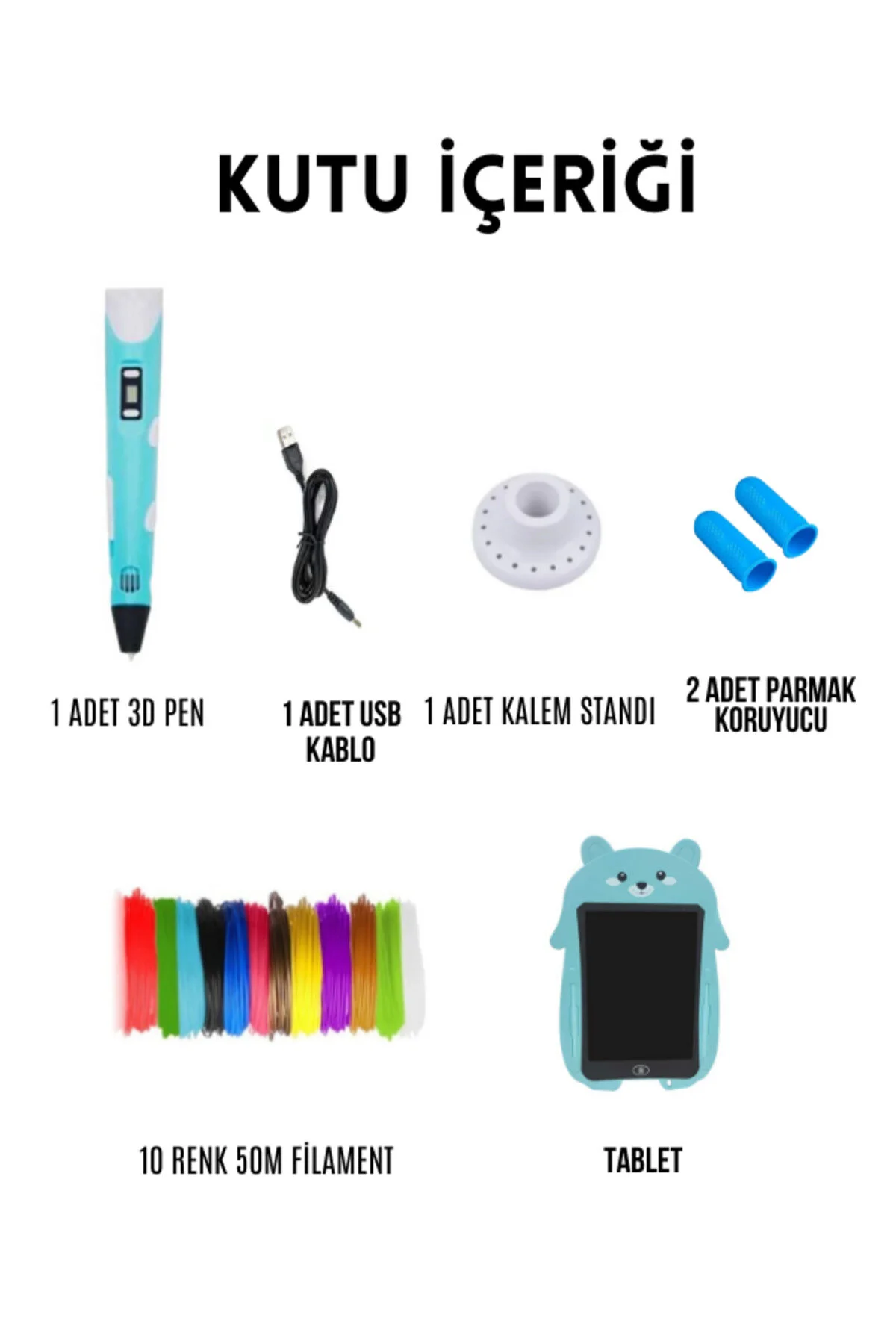 ORH 3d Kalem Pen Usb Kablolu Üç Boyutlu Yazıcı Kalem Printer Ve Mavi Panda Grafik Tablet- Mavi