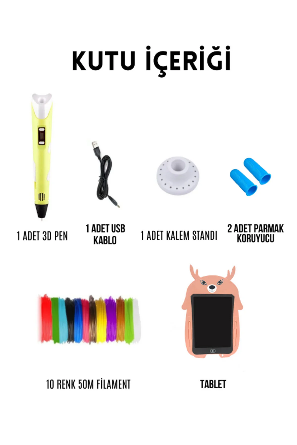 ORH Pembe Geyik Grafik Tablet ve 3D Kalem 3D Pen USB Kablolu Üç Boyutlu Yazıcı Kalem Printer Set - Pembe