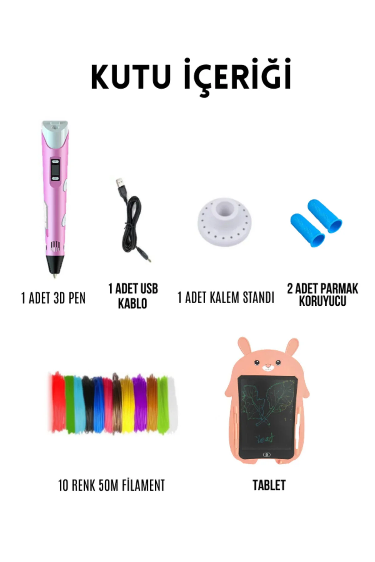 ORH Pembe Tavşan Grafik Tablet Ve 3d Kalem 3d Pen Usb Kablolu Üç Boyutlu Yazıcı Kalem Printer Set
