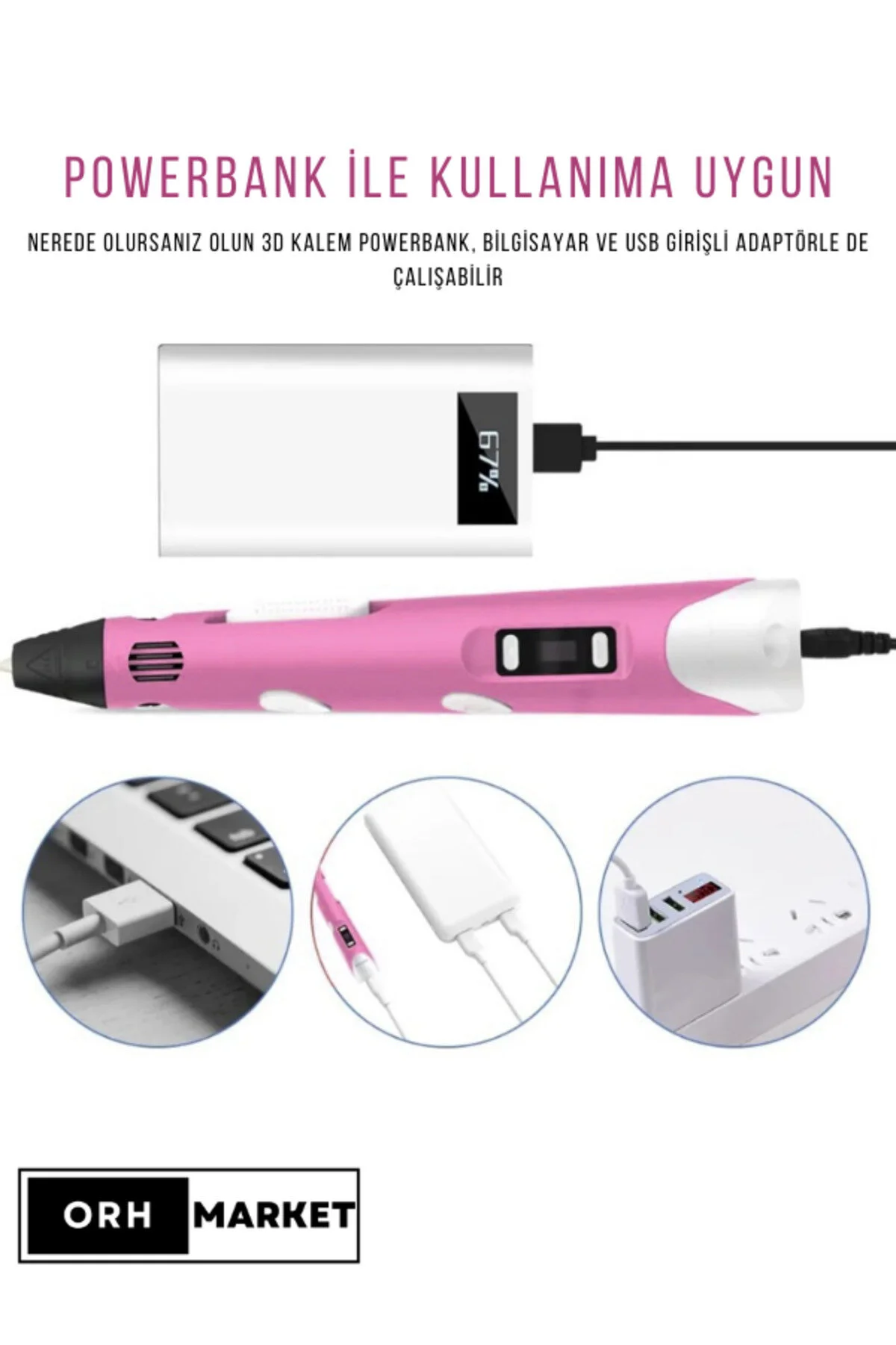 ORH Pembe Tavşan Grafik Tablet Ve 3d Kalem 3d Pen Usb Kablolu Üç Boyutlu Yazıcı Kalem Printer Set