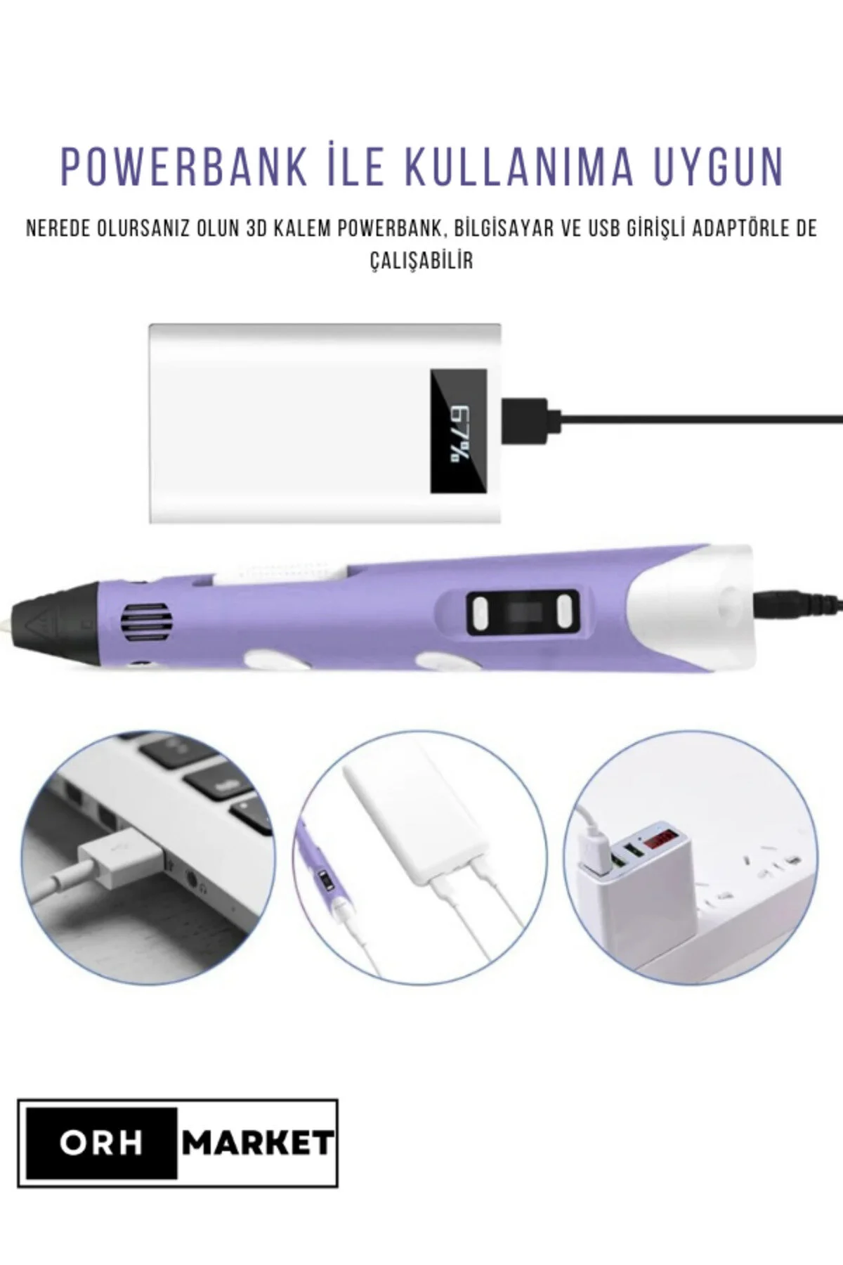 ORH Pembe Tavşan Grafik Tablet Ve Mor 3d Kalem 3d Pen Usb Kablolu Üç Boyutlu Yazıcı Kalem Printer Set
