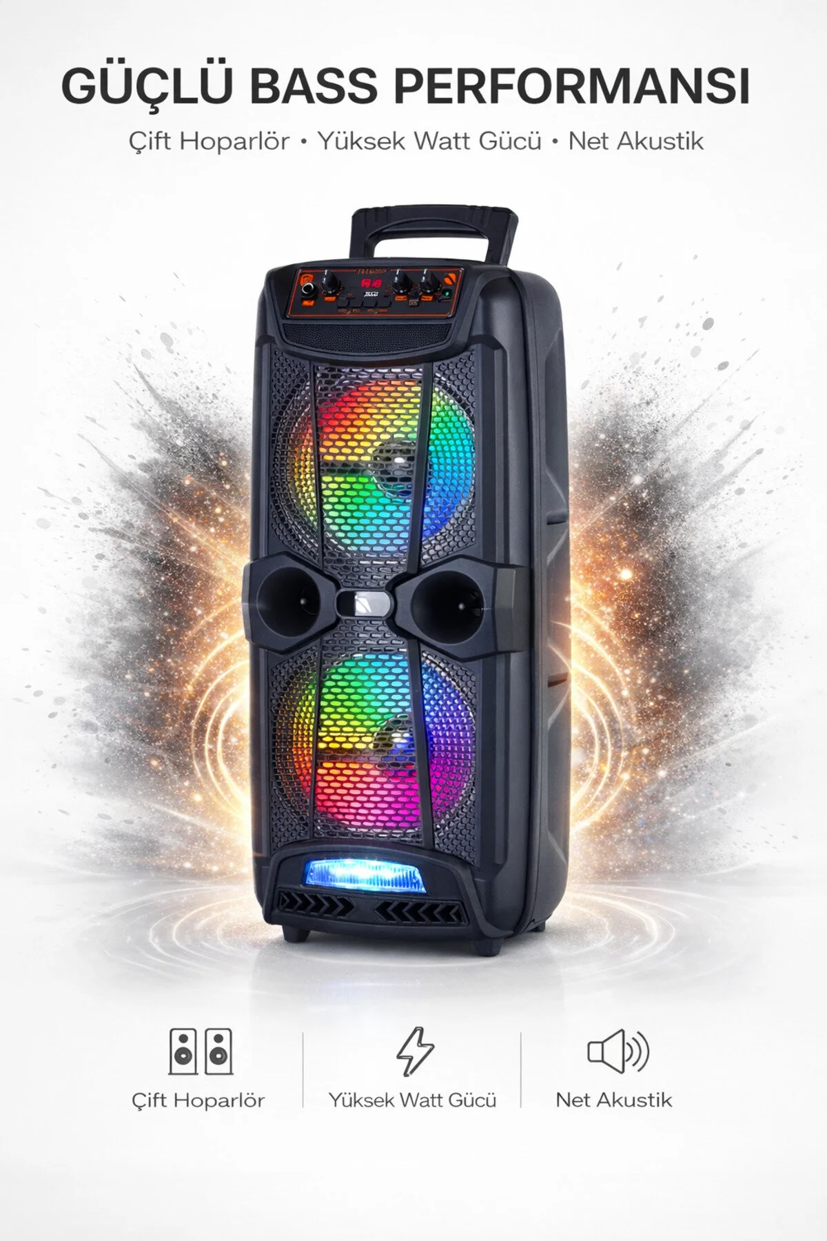 OWWOTECH A Bass Usb Fm Bt Kablolu Mikrofon Rgb Led Toplantı Parti Eğlence Ses Sistemi