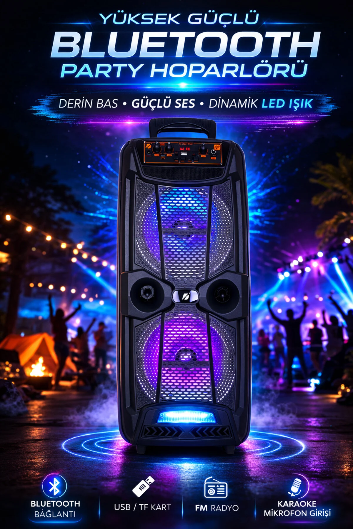 OWWOTECH A Bass Usb Fm Bt Kablolu Mikrofon Rgb Led Toplantı Parti Eğlence Ses Sistemi