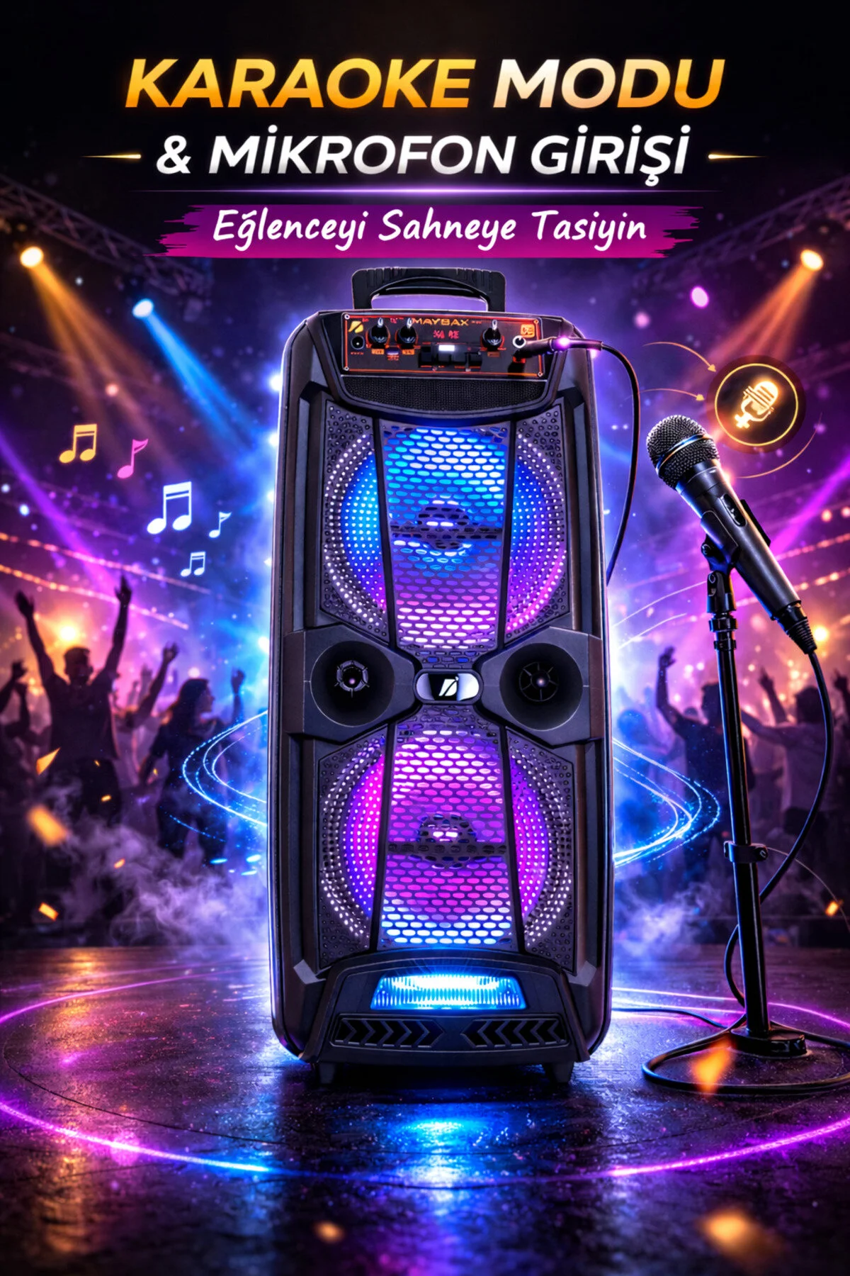 OWWOTECH A Bass Usb Fm Bt Kablolu Mikrofon Rgb Led Toplantı Parti Eğlence Ses Sistemi