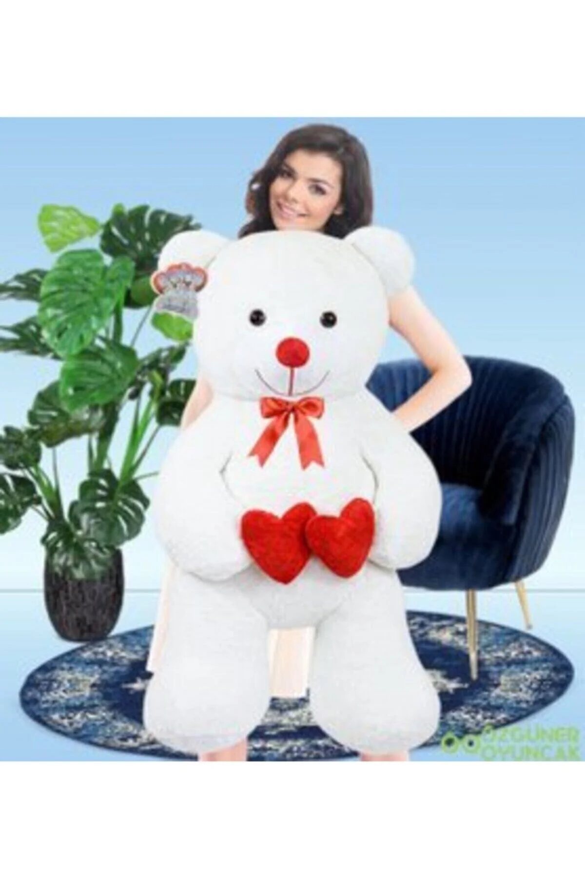 Özgüner Oyuncak 130 cm Çift Kalp Tutan Peluş Ayı - Sevgiliniz İçin En Güzel Hediye!
