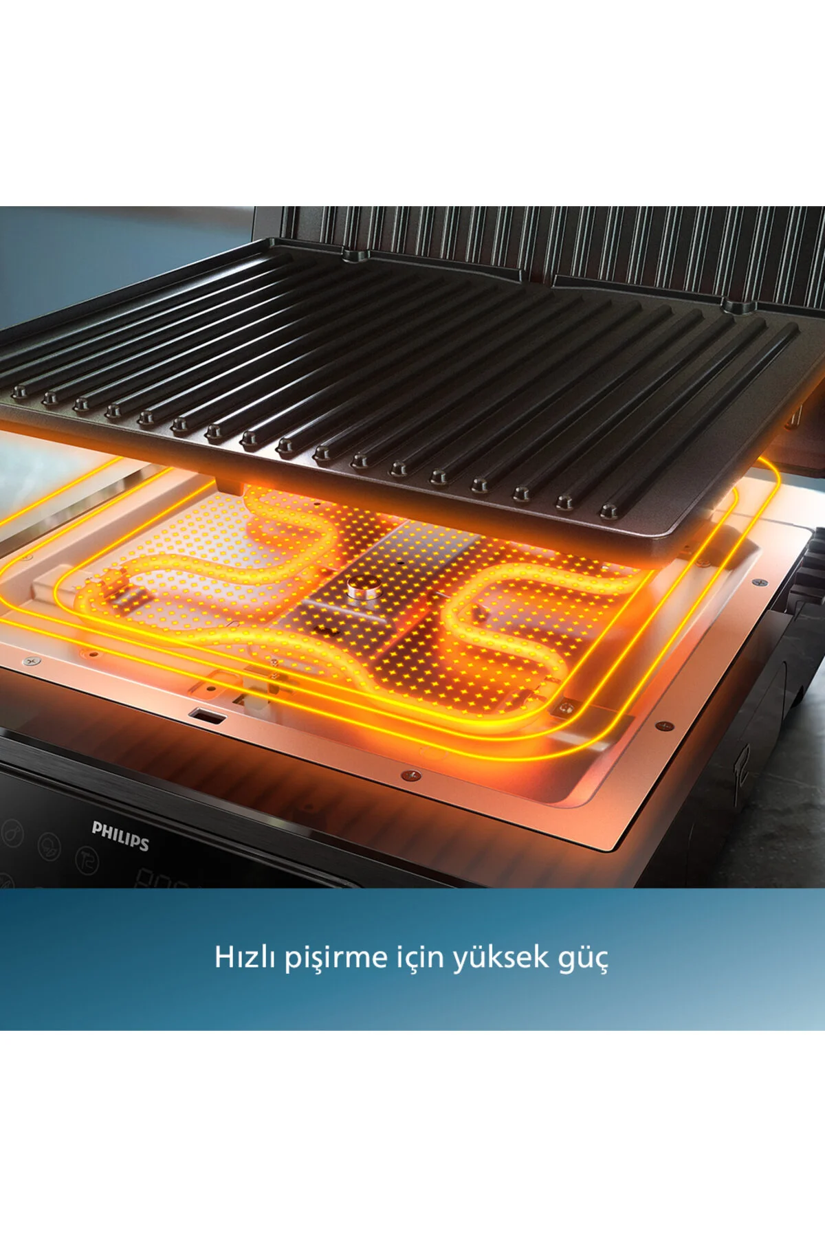 Philips HD6307/70 7000 Serisi Izgara ve Tost Makinesi, Hassas Dijital Kontrol, Izgara için Tam Açılı