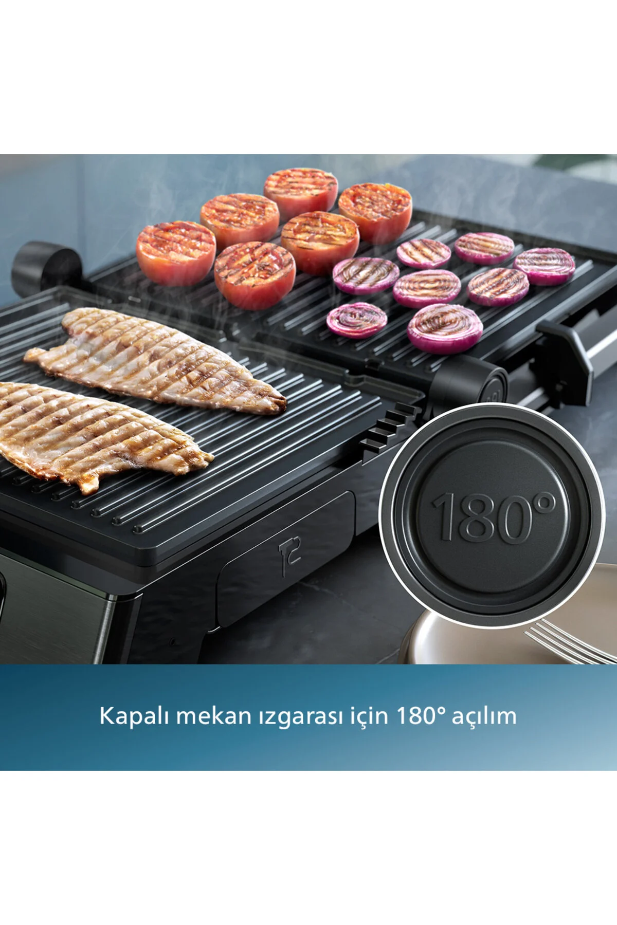 Philips HD6307/70 7000 Serisi Izgara ve Tost Makinesi, Hassas Dijital Kontrol, Izgara için Tam Açılı