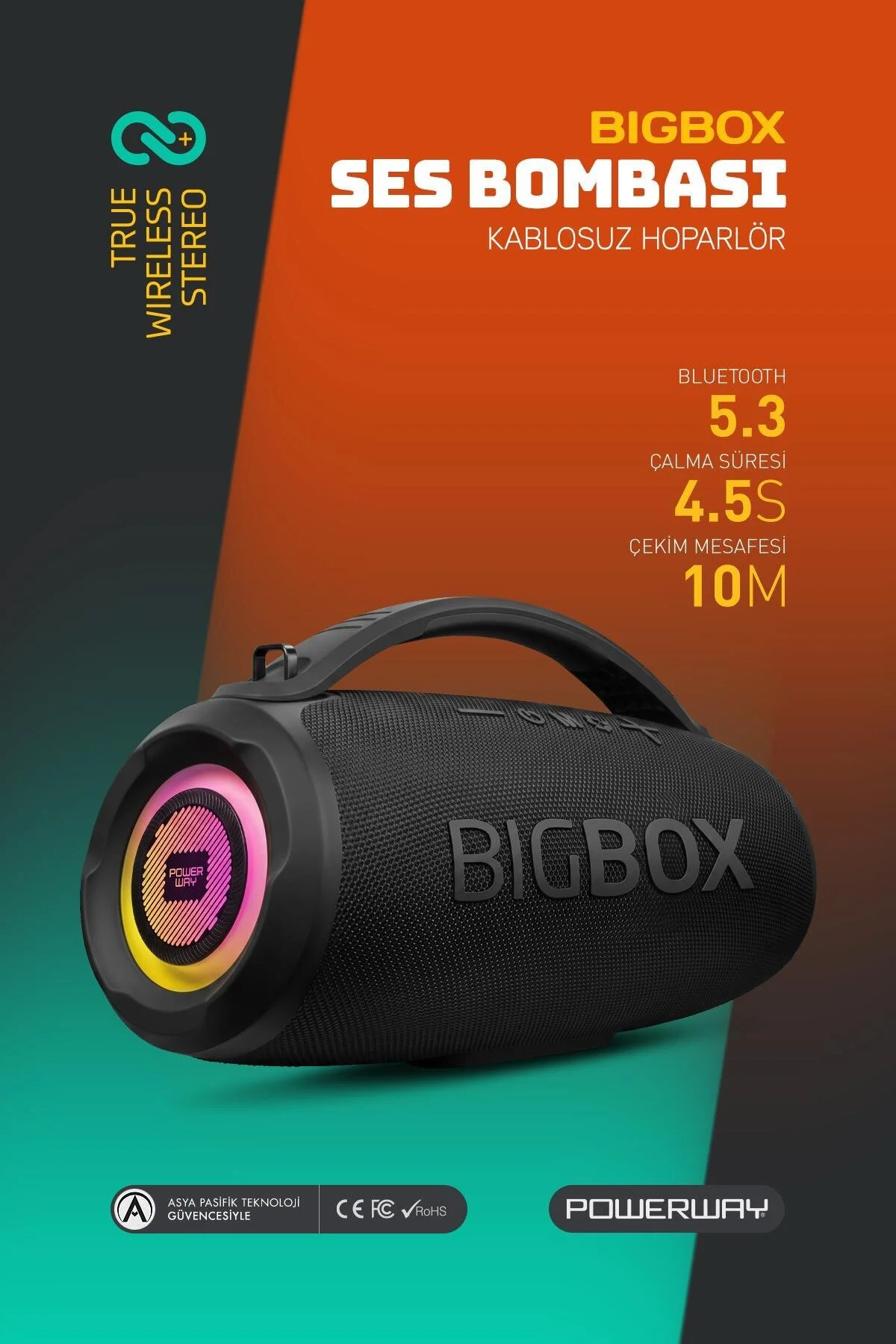 Powerway Bigbox 40W Güç Çift Bass Usb Hafıza Kartı Aux Fm Led Işıklı Bluetooth Hoparlör Hi-Fi