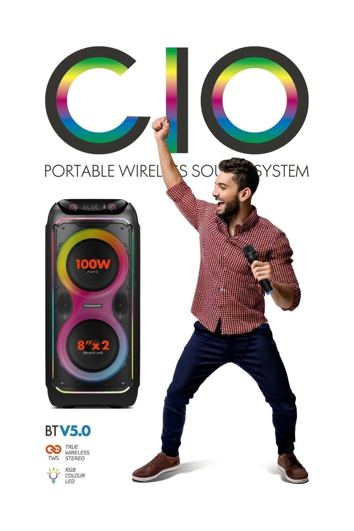 Powerway CIO 100W Hoparlör Gitar Saz Girişli Karaoke Parti Ses Sistemi 80 CM Dijital Ekran +Bass Pro