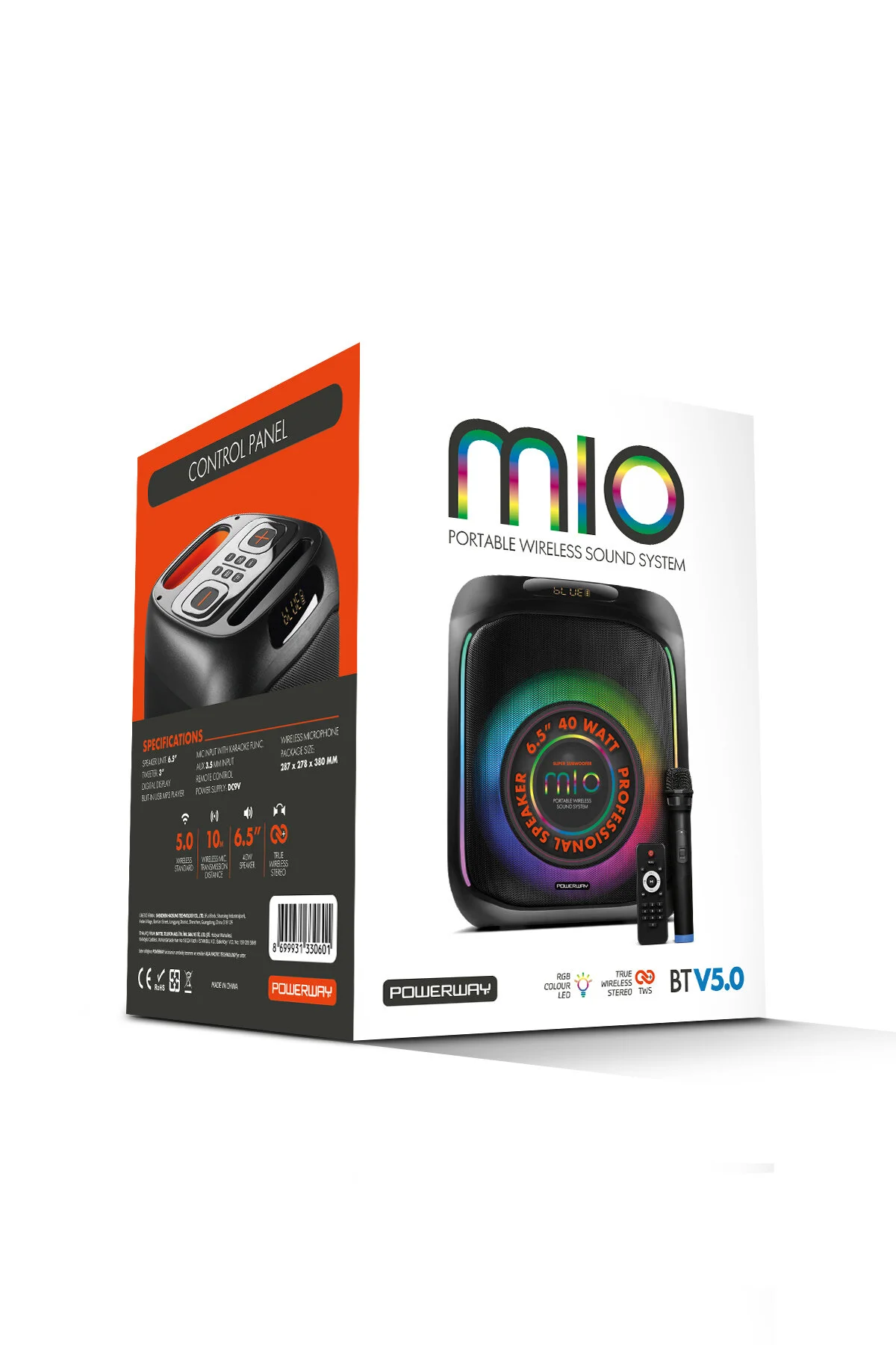 Powerway MIO Taşınabilir Mikrofonlu 40 W Parti Karaoke Kumandalı Bluetooth Hoparlör Led Işıklı