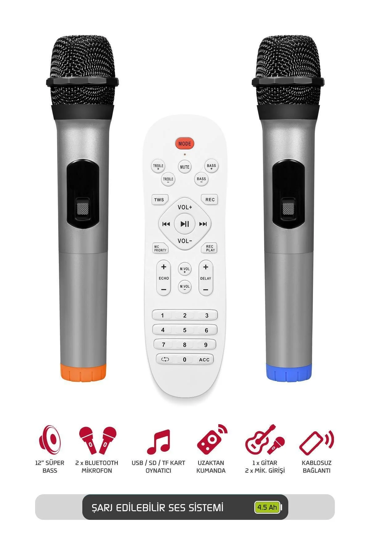 Powerway Şarjlı Çift Mikrofonlu Hoparlör Karaoke Sistemi Taşınabilir Amfi Büyük MT70 Bluetooth Hoparlör