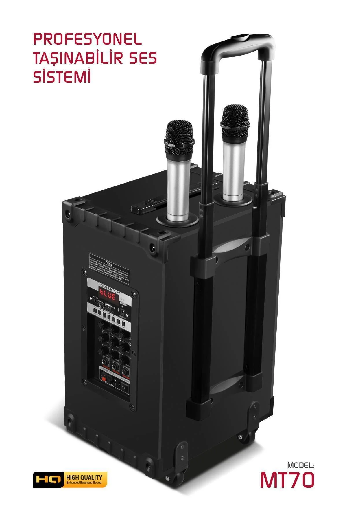 Powerway Şarjlı Çift Mikrofonlu Hoparlör Karaoke Sistemi Taşınabilir Amfi Büyük MT70 Bluetooth Hoparlör