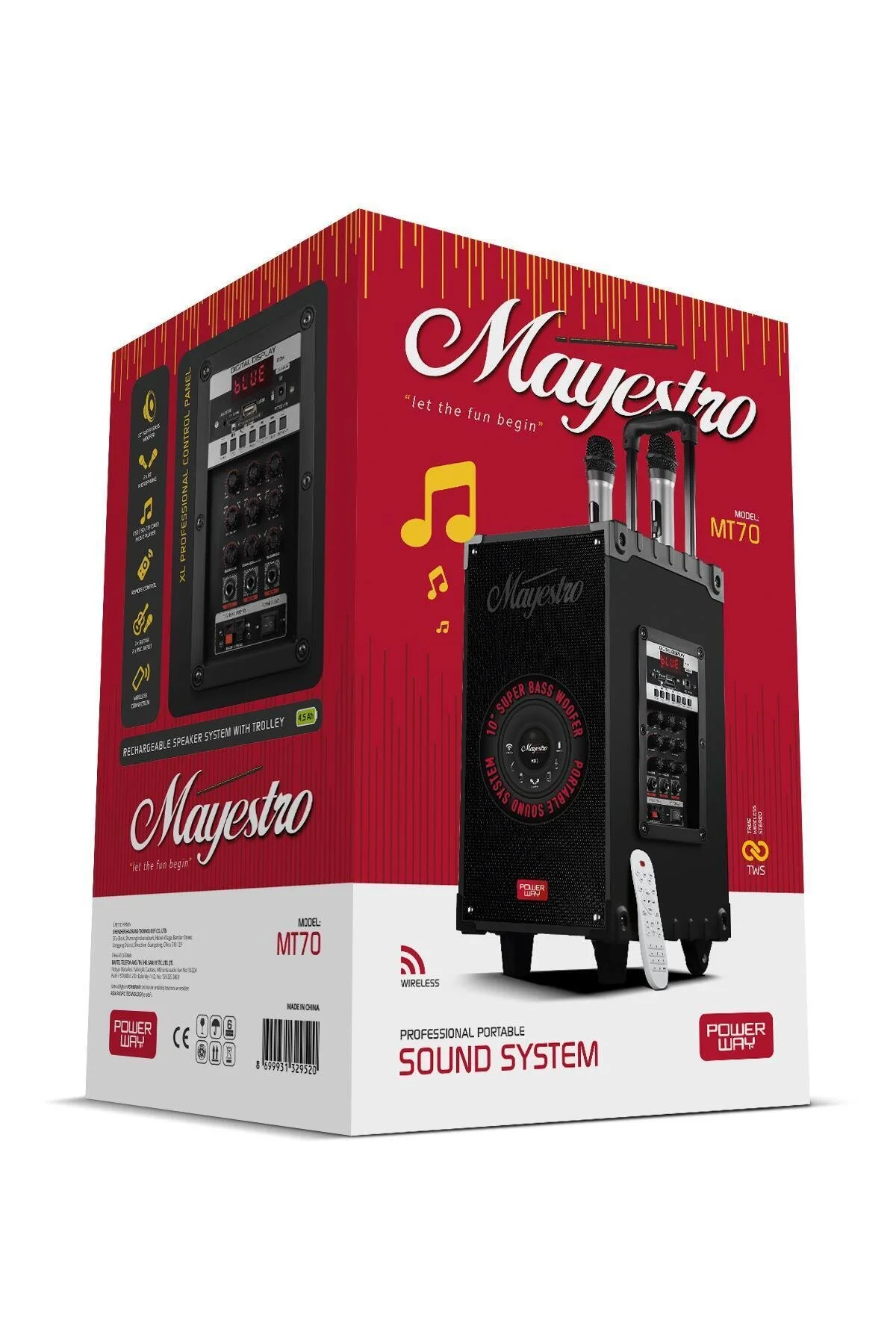 Powerway Şarjlı Çift Mikrofonlu Hoparlör Karaoke Sistemi Taşınabilir Amfi Büyük MT70 Bluetooth Hoparlör